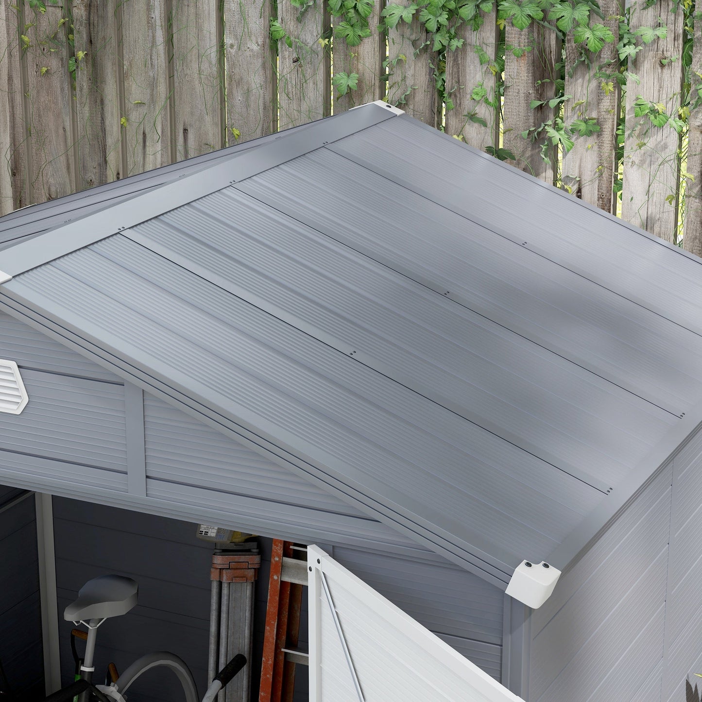 8' x 6' Garden Storage Shed, Outdoor Storage Patio Shed with Aluminum Frame, Galvanized Foundation Kit, Latched Door, Air Vents, Window for Backyard, Lawn, Dark Grey