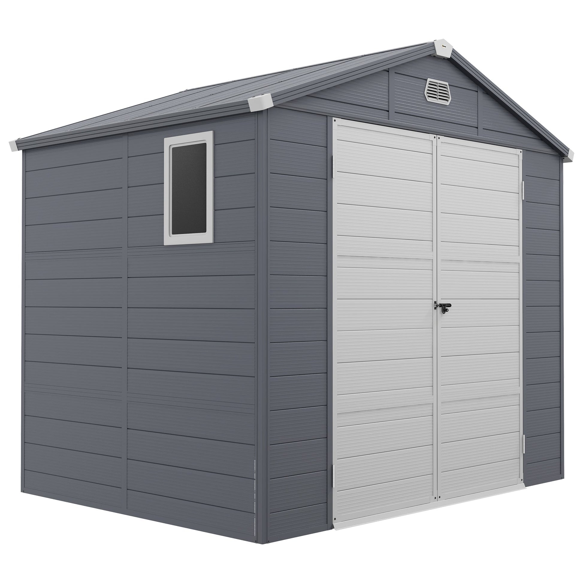 8' x 6' Garden Storage Shed, Outdoor Storage Patio Shed with Aluminum Frame, Galvanized Foundation Kit, Latched Door, Air Vents, Window for Backyard, Lawn, Dark Grey