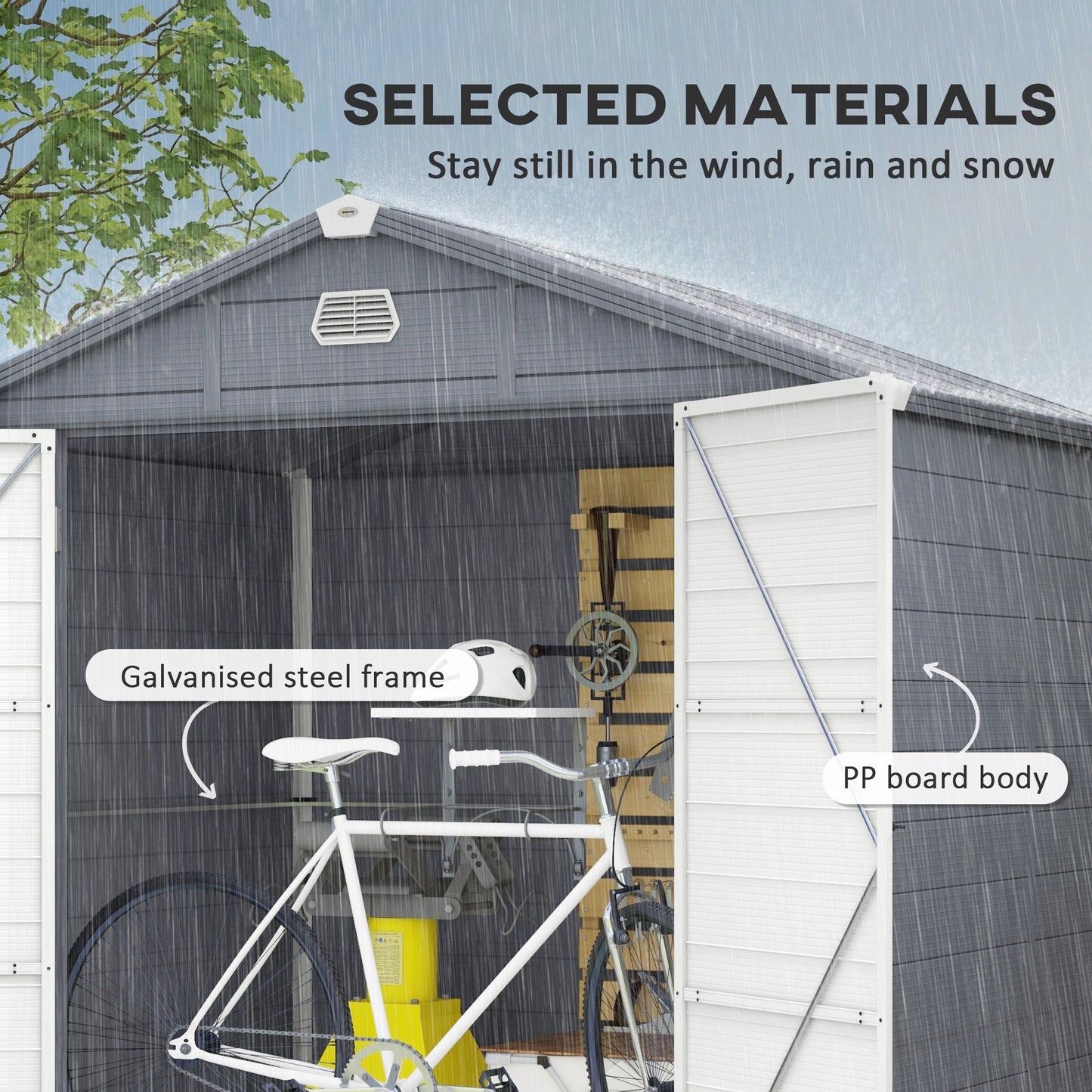 8' x 6' Garden Storage Shed, Outdoor Storage Patio Shed with Aluminum Frame, Galvanized Foundation Kit, Latched Door, Air Vents, Window for Backyard, Lawn, Dark Grey