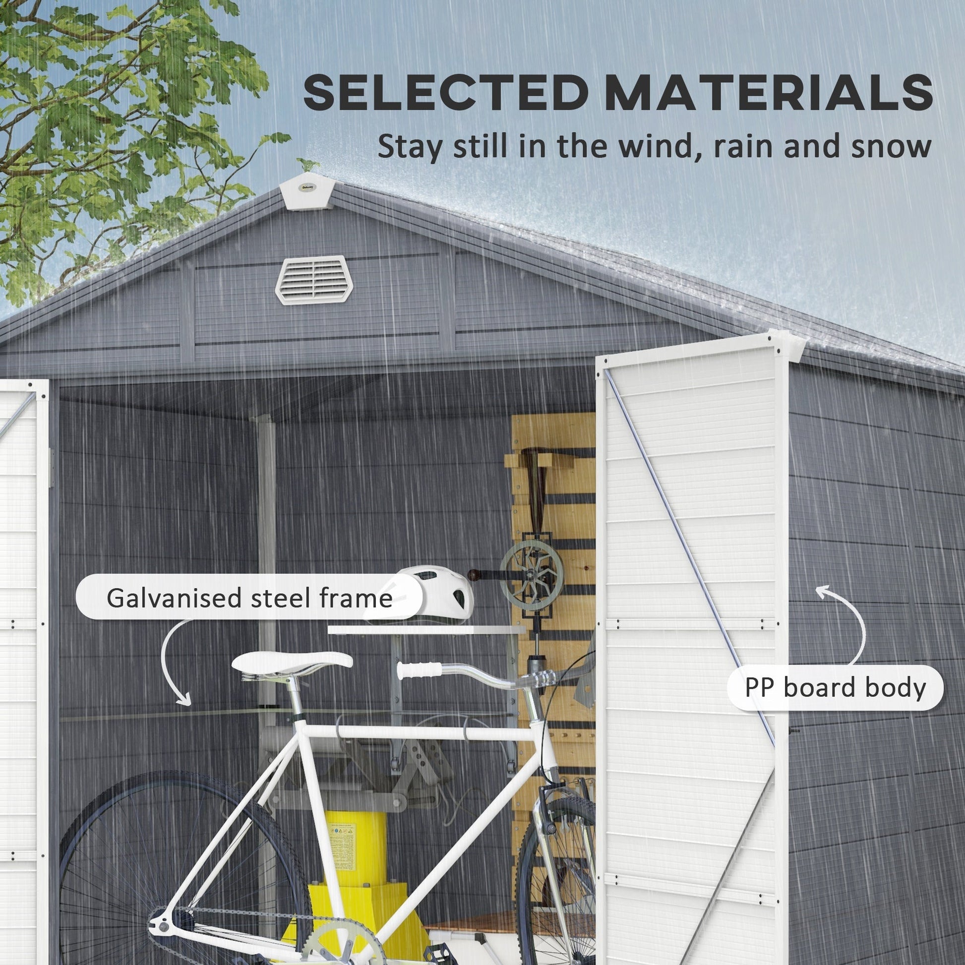 8' x 6' Garden Storage Shed, Outdoor Storage Patio Shed with Aluminum Frame, Galvanized Foundation Kit, Latched Door, Air Vents, Window for Backyard, Lawn, Dark Grey
