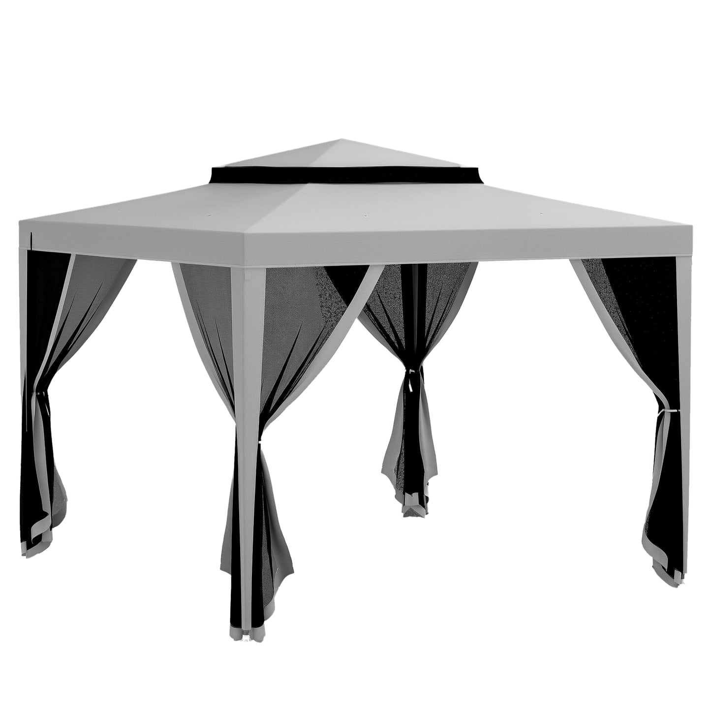10' x 10' Canopy Tent, Party Tent with Mesh Netting and Double Tier Roof for Backyard, Garden, Patio, Outdoor, Grey