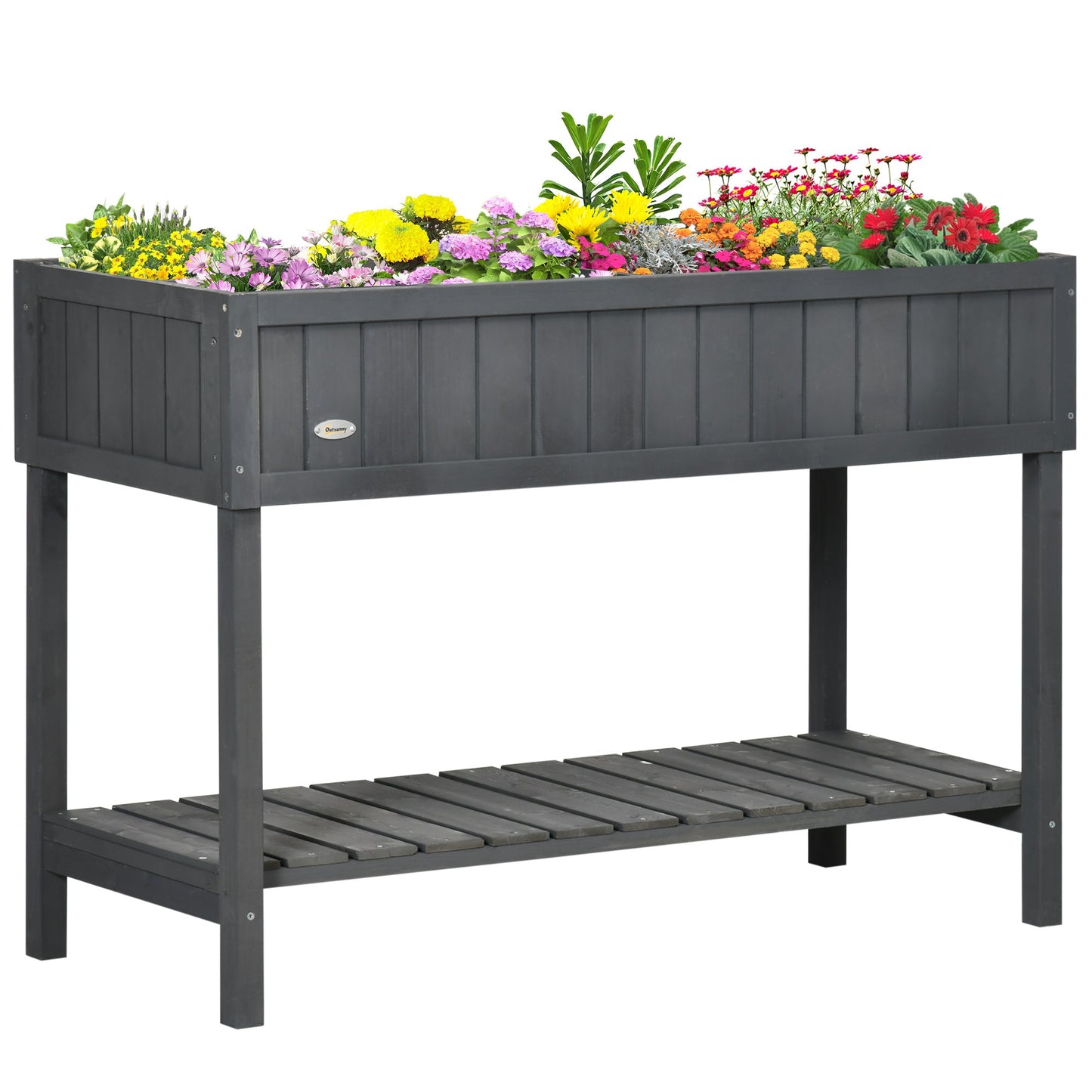 43" x 18" x 30" Raised Garden Bed, Wood Planter Box with Storage Shelf and 8 Pockets, to Grow Herbs, Vegetables, and Flowers, Dark Grey