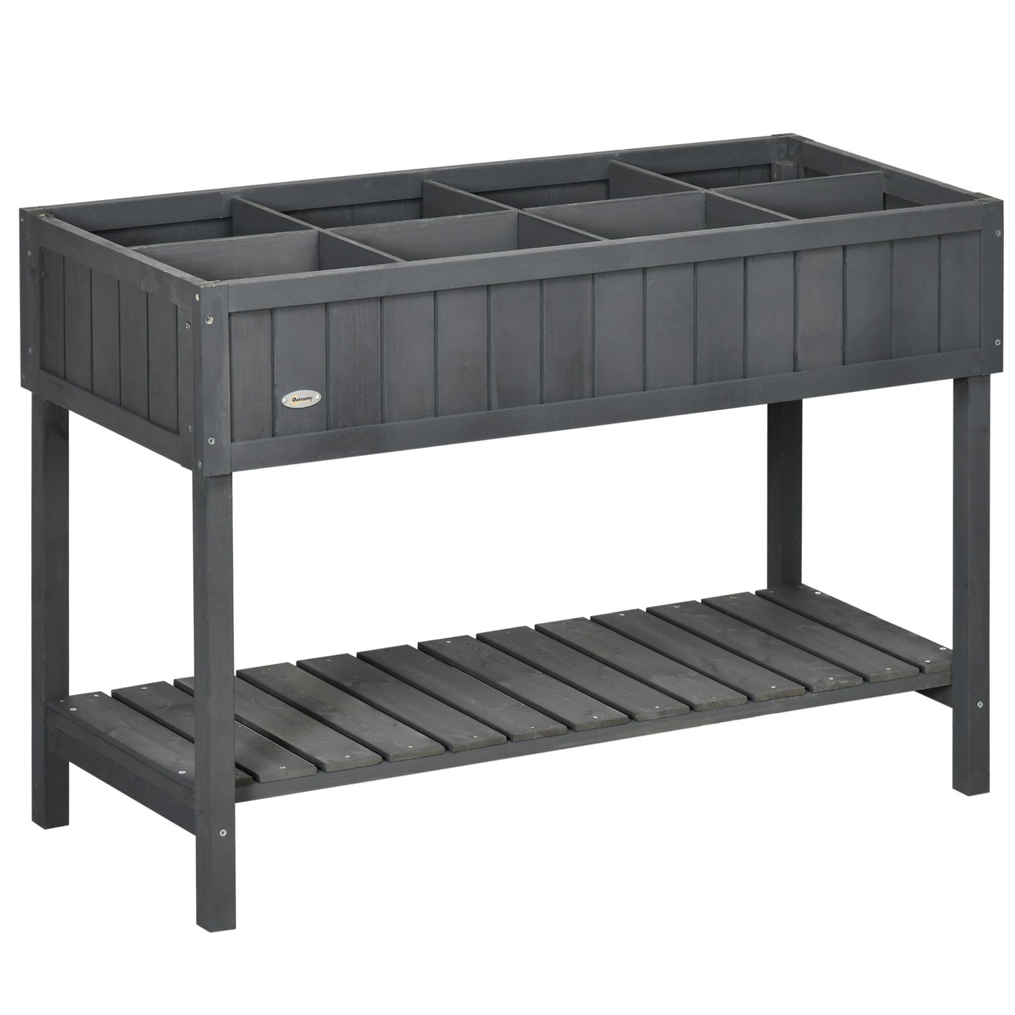 43" x 18" x 30" Raised Garden Bed, Wood Planter Box with Storage Shelf and 8 Pockets, to Grow Herbs, Vegetables, and Flowers, Dark Grey