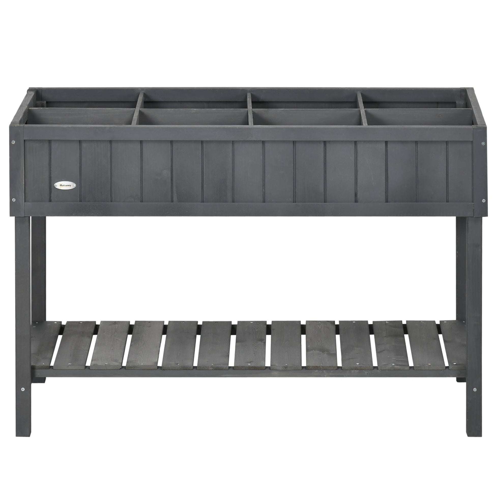 43" x 18" x 30" Raised Garden Bed, Wood Planter Box with Storage Shelf and 8 Pockets, to Grow Herbs, Vegetables, and Flowers, Dark Grey