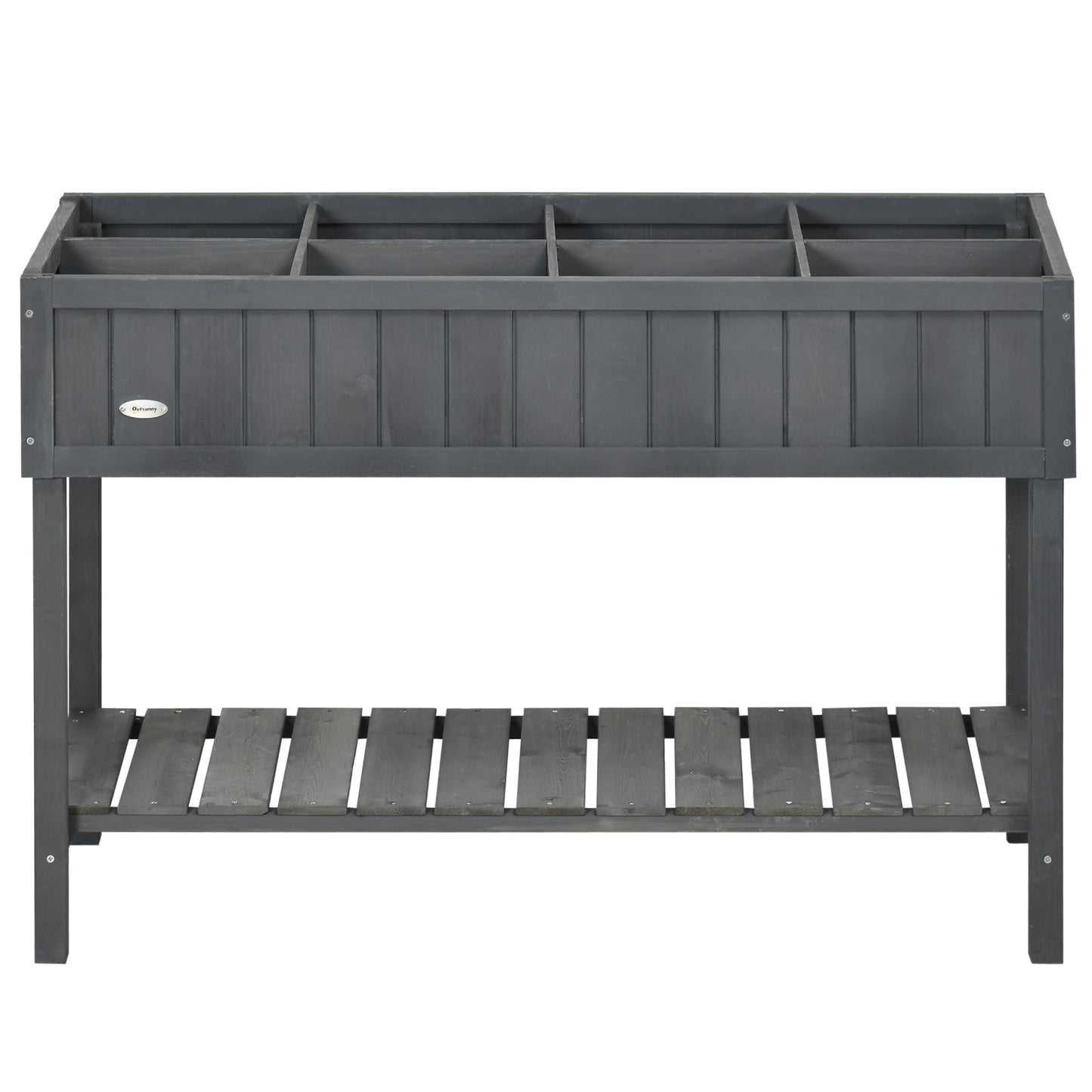 43" x 18" x 30" Raised Garden Bed, Wood Planter Box with Storage Shelf and 8 Pockets, to Grow Herbs, Vegetables, and Flowers, Dark Grey