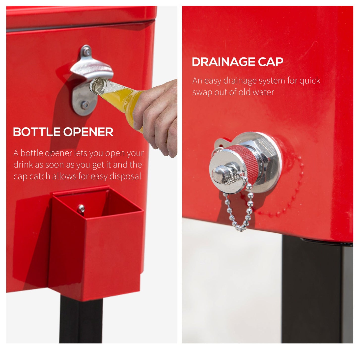 80 Quart Rolling Cooler Cart Portable Patio Ice Beer Beverage Cooling Bin for Outdoor Party w/ Bottle Opener & Storage Shelf Red