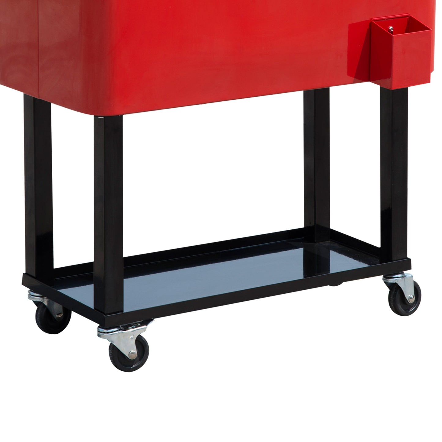 80 Quart Rolling Cooler Cart Portable Patio Ice Beer Beverage Cooling Bin for Outdoor Party w/ Bottle Opener & Storage Shelf Red