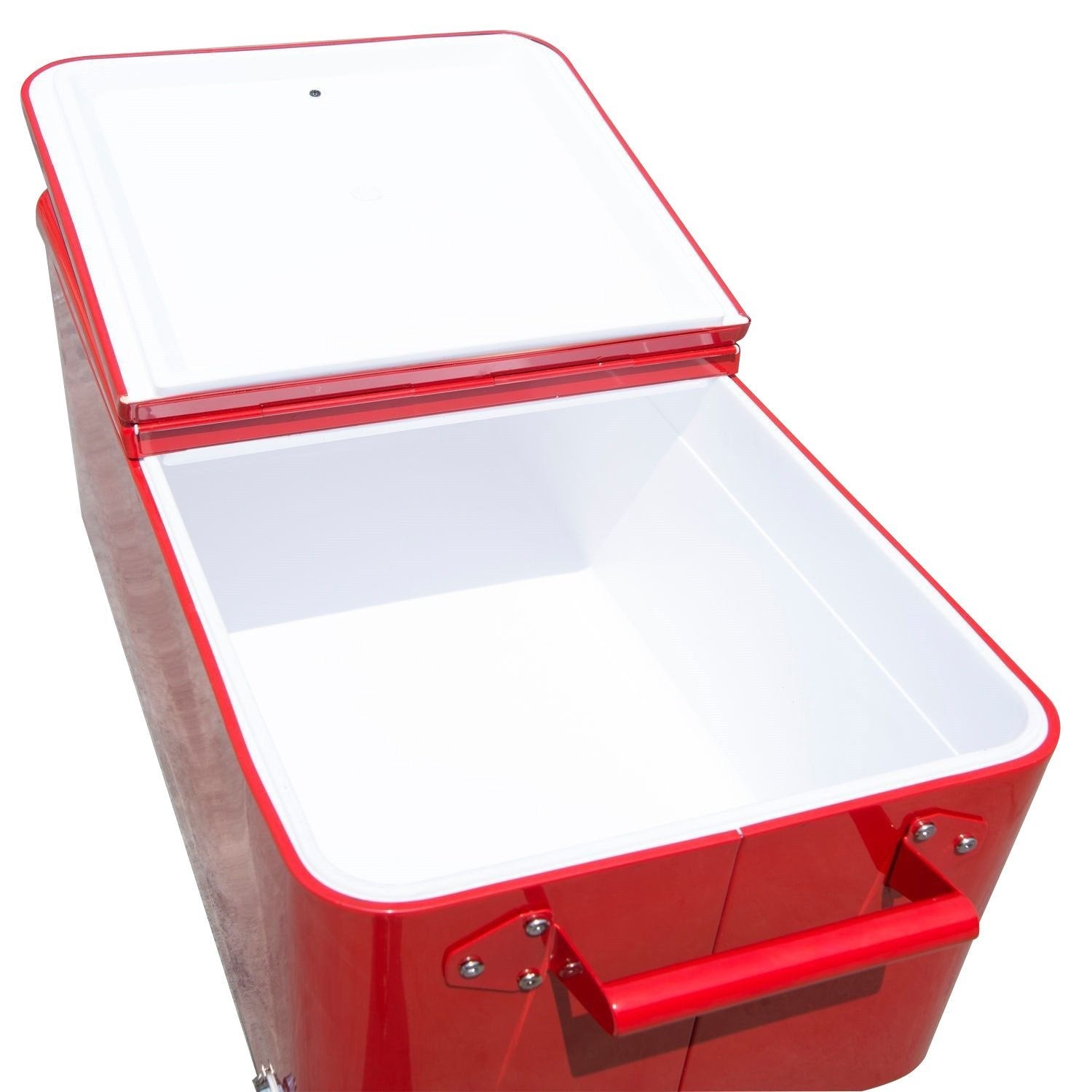 80 Quart Rolling Cooler Cart Portable Patio Ice Beer Beverage Cooling Bin for Outdoor Party w/ Bottle Opener & Storage Shelf Red