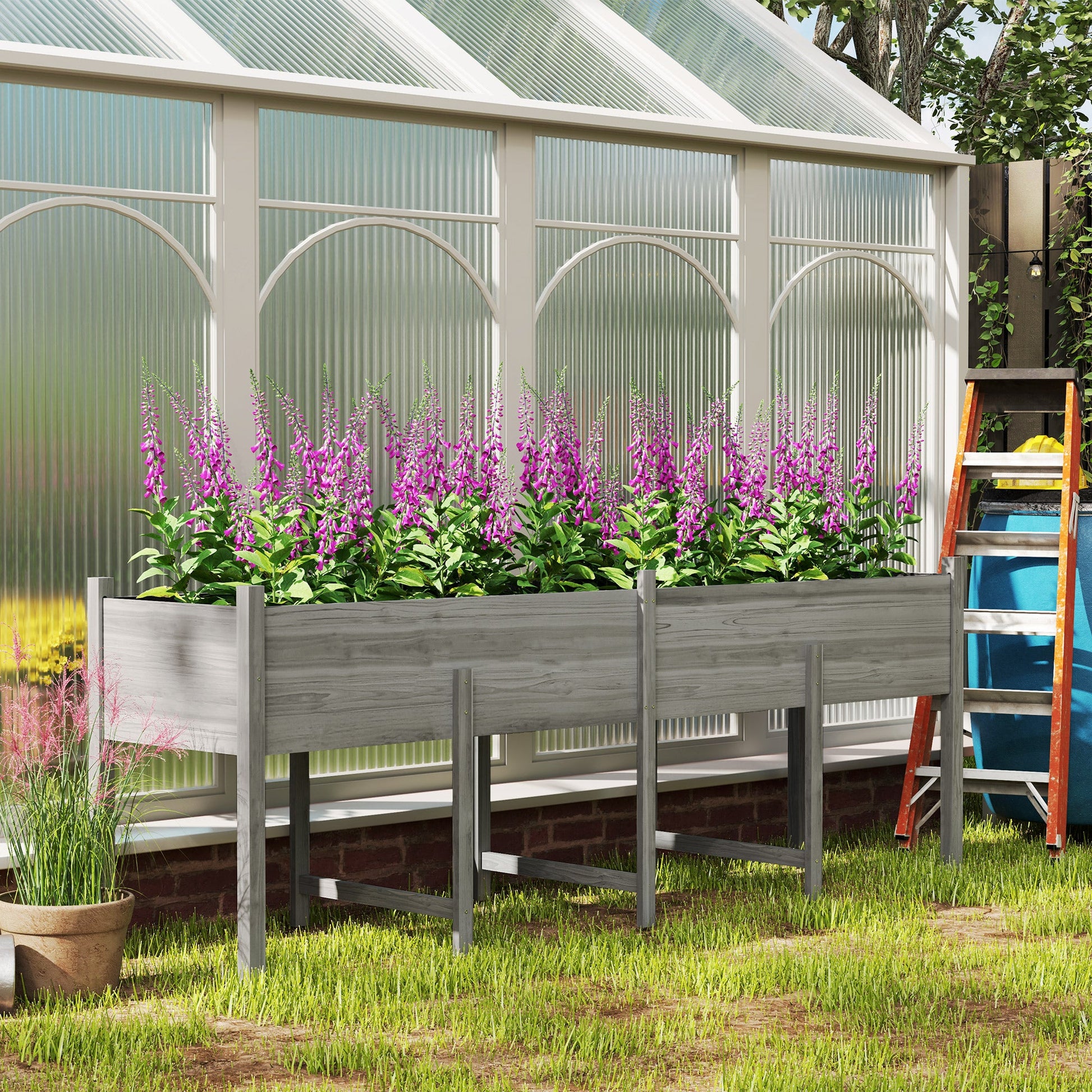 Wooden Raised Garden Bed Planter with Bed Liner and Drain Holes, Large Elevated Planter Box with Legs for Vegetables Flowers Herbs, Outdoor and Indoor, Grey
