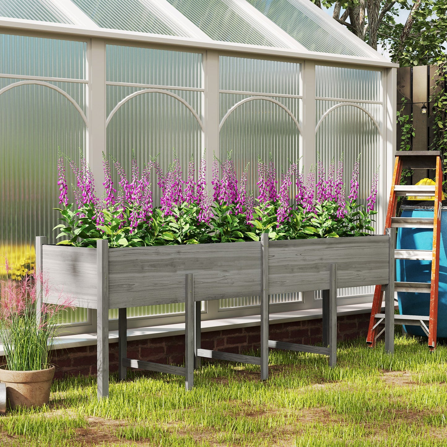 Wooden Raised Garden Bed Planter with Bed Liner and Drain Holes, Large Elevated Planter Box with Legs for Vegetables Flowers Herbs, Outdoor and Indoor, Grey