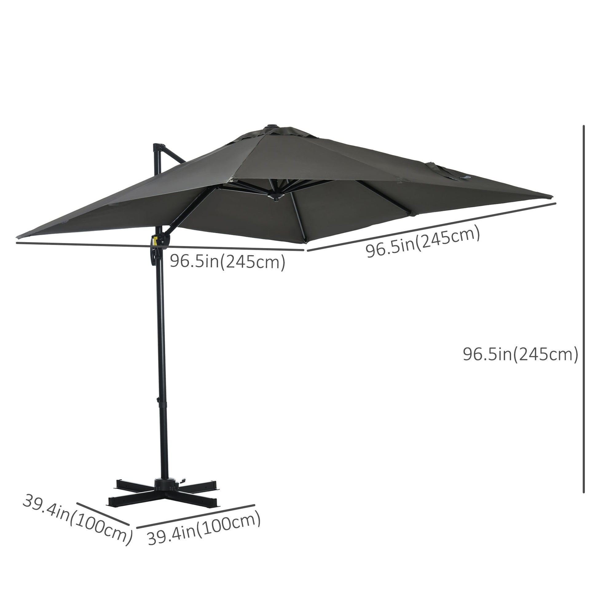 8' x 8' Square Patio Hanging Offset Umbrella with 360° Rotation, Aluminum Outdoor Cantilever Parasol with Crank & Tilt, Sun Canopy Shelter with Cross Base, Grey