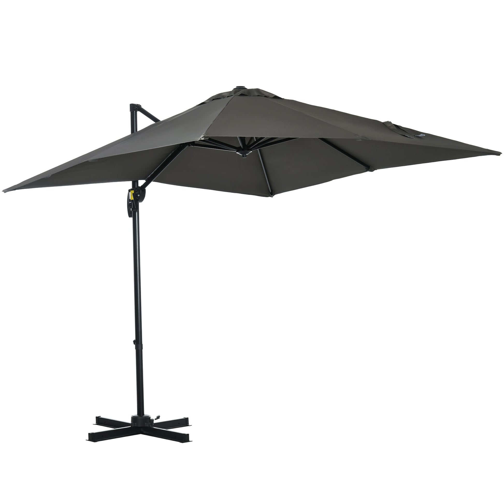 8' x 8' Square Patio Hanging Offset Umbrella with 360° Rotation, Aluminum Outdoor Cantilever Parasol with Crank & Tilt, Sun Canopy Shelter with Cross Base, Grey