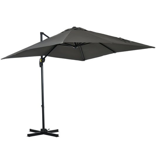 8' x 8' Square Patio Hanging Offset Umbrella with 360° Rotation, Aluminum Outdoor Cantilever Parasol with Crank & Tilt, Sun Canopy Shelter with Cross Base, Grey