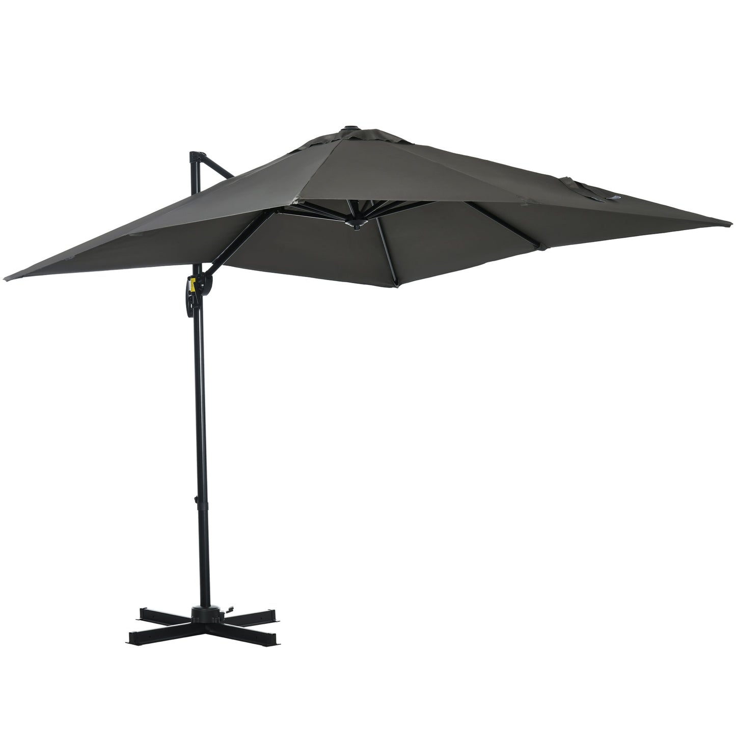 8' x 8' Square Patio Hanging Offset Umbrella with 360° Rotation, Aluminum Outdoor Cantilever Parasol with Crank & Tilt, Sun Canopy Shelter with Cross Base, Grey