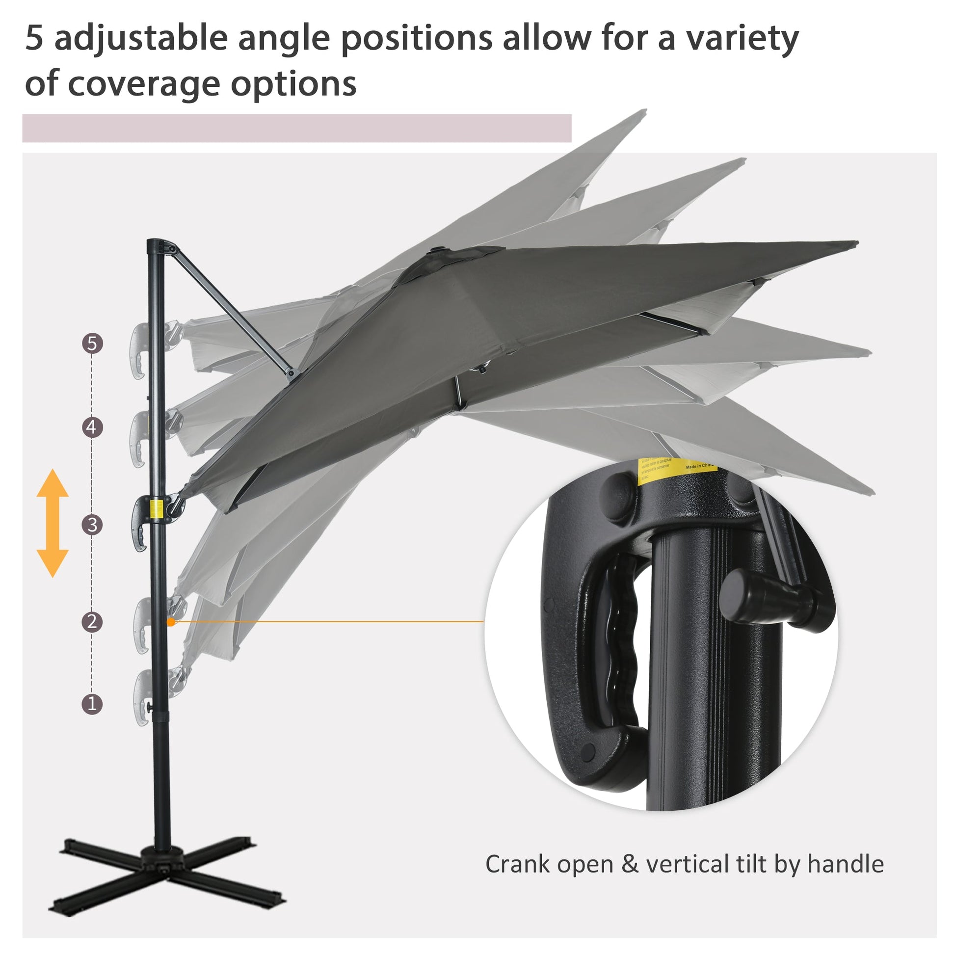 8' x 8' Square Patio Hanging Offset Umbrella with 360° Rotation, Aluminum Outdoor Cantilever Parasol with Crank & Tilt, Sun Canopy Shelter with Cross Base, Grey