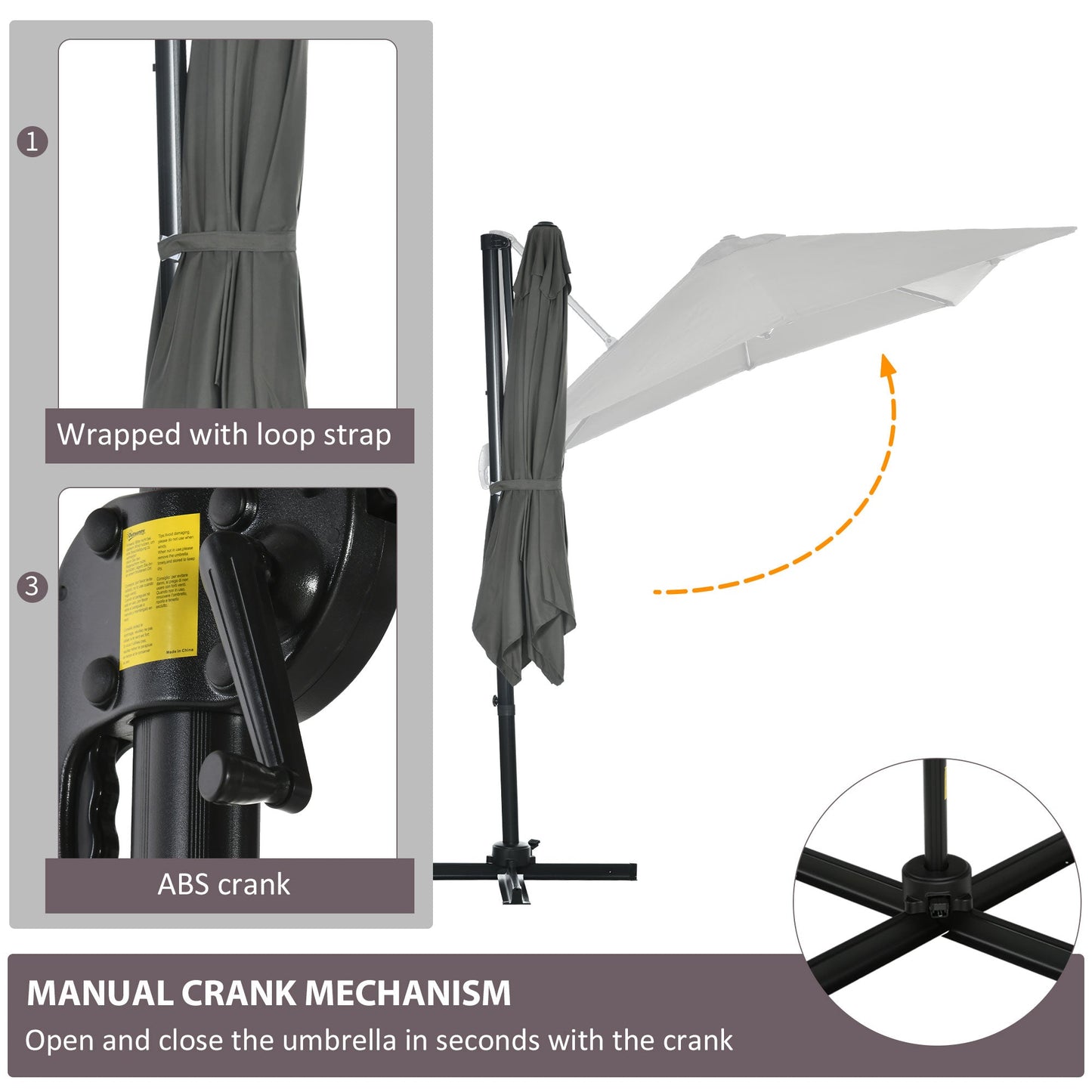 8' x 8' Square Patio Hanging Offset Umbrella with 360° Rotation, Aluminum Outdoor Cantilever Parasol with Crank & Tilt, Sun Canopy Shelter with Cross Base, Grey