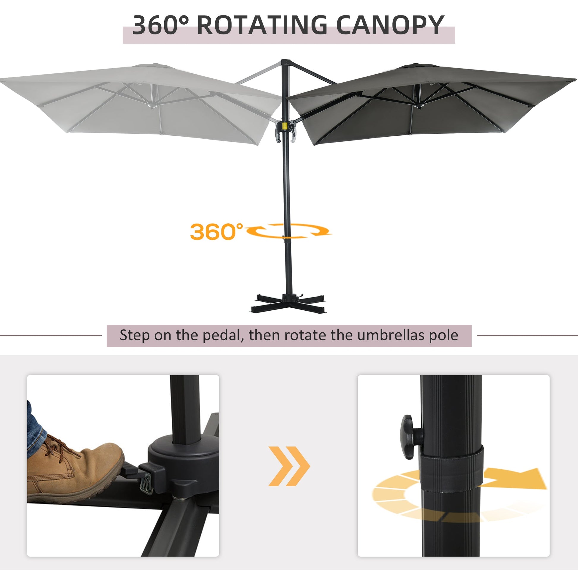 8' x 8' Square Patio Hanging Offset Umbrella with 360° Rotation, Aluminum Outdoor Cantilever Parasol with Crank & Tilt, Sun Canopy Shelter with Cross Base, Grey