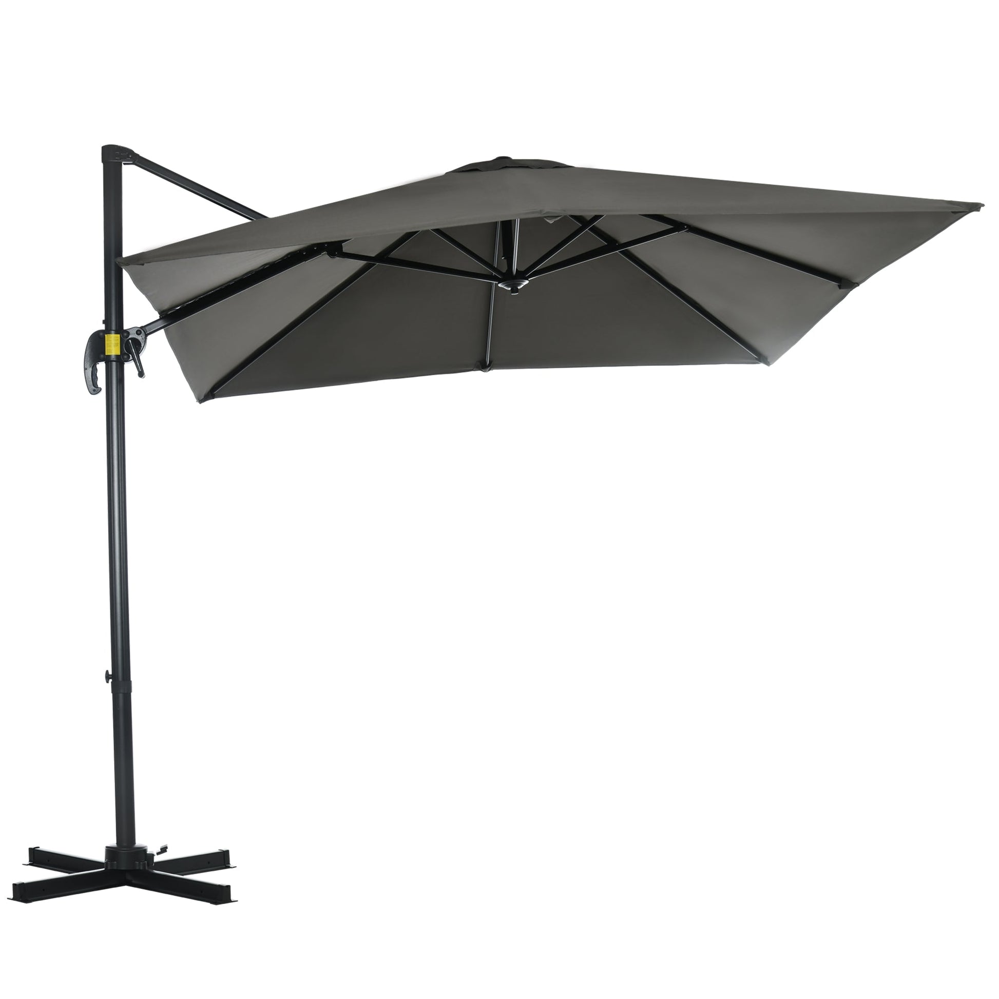8' x 8' Square Patio Hanging Offset Umbrella with 360° Rotation, Aluminum Outdoor Cantilever Parasol with Crank & Tilt, Sun Canopy Shelter with Cross Base, Grey