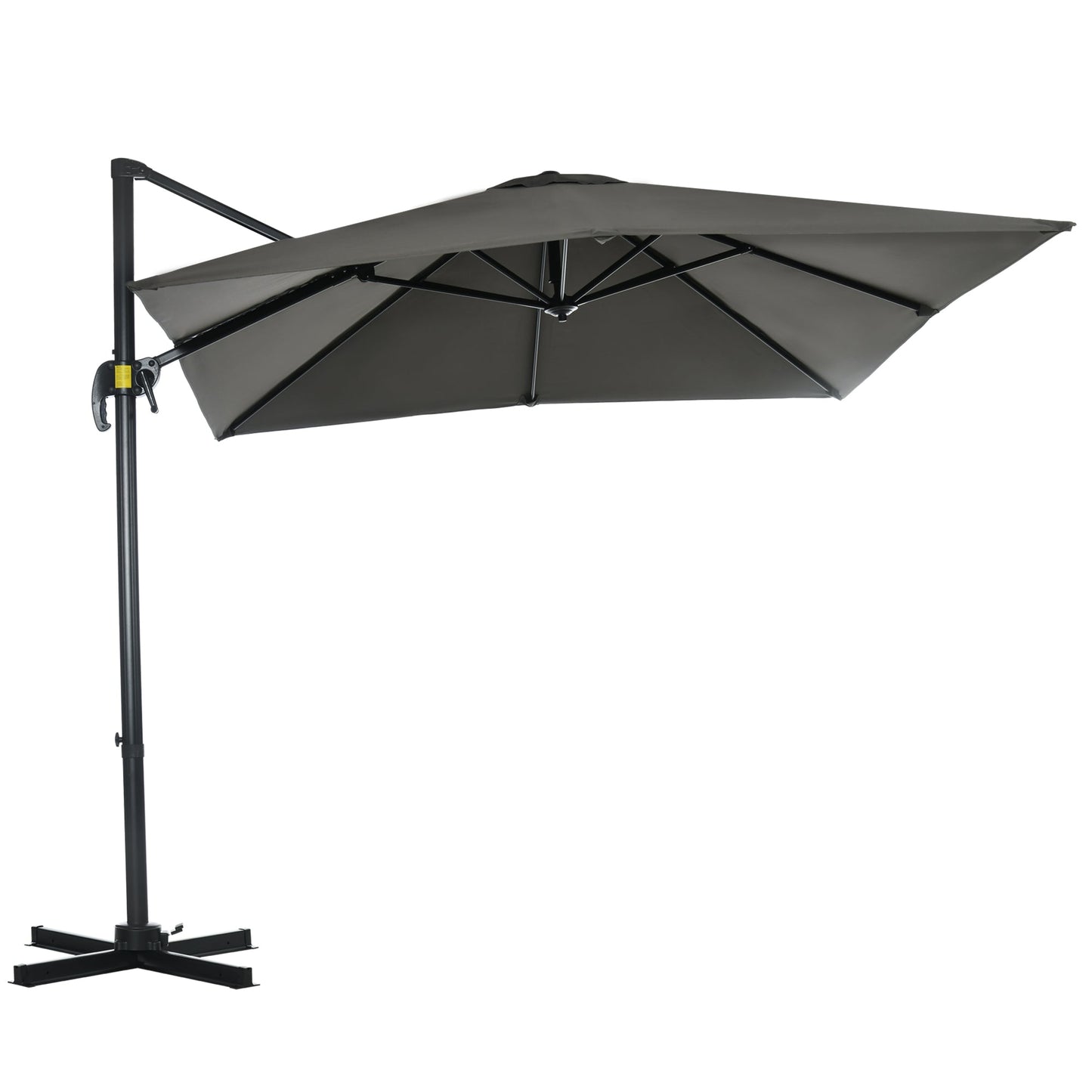 8' x 8' Square Patio Hanging Offset Umbrella with 360° Rotation, Aluminum Outdoor Cantilever Parasol with Crank & Tilt, Sun Canopy Shelter with Cross Base, Grey