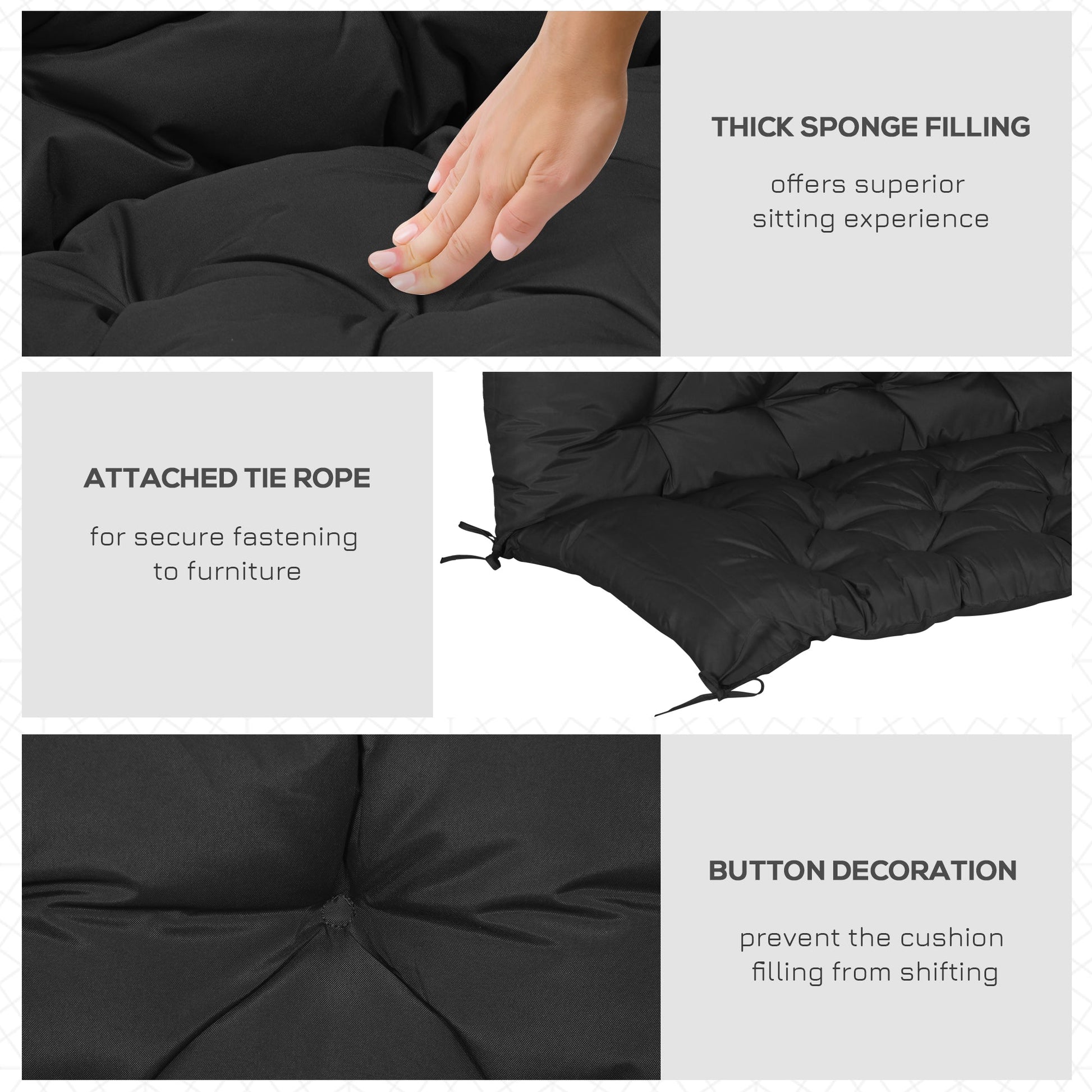 2 Seater Garden Bench Cushion, Thick Outdoor Non-Slip 2 Seater Soft Pad With Backrest for Garden Patio, 47" x 43" x 5", Black