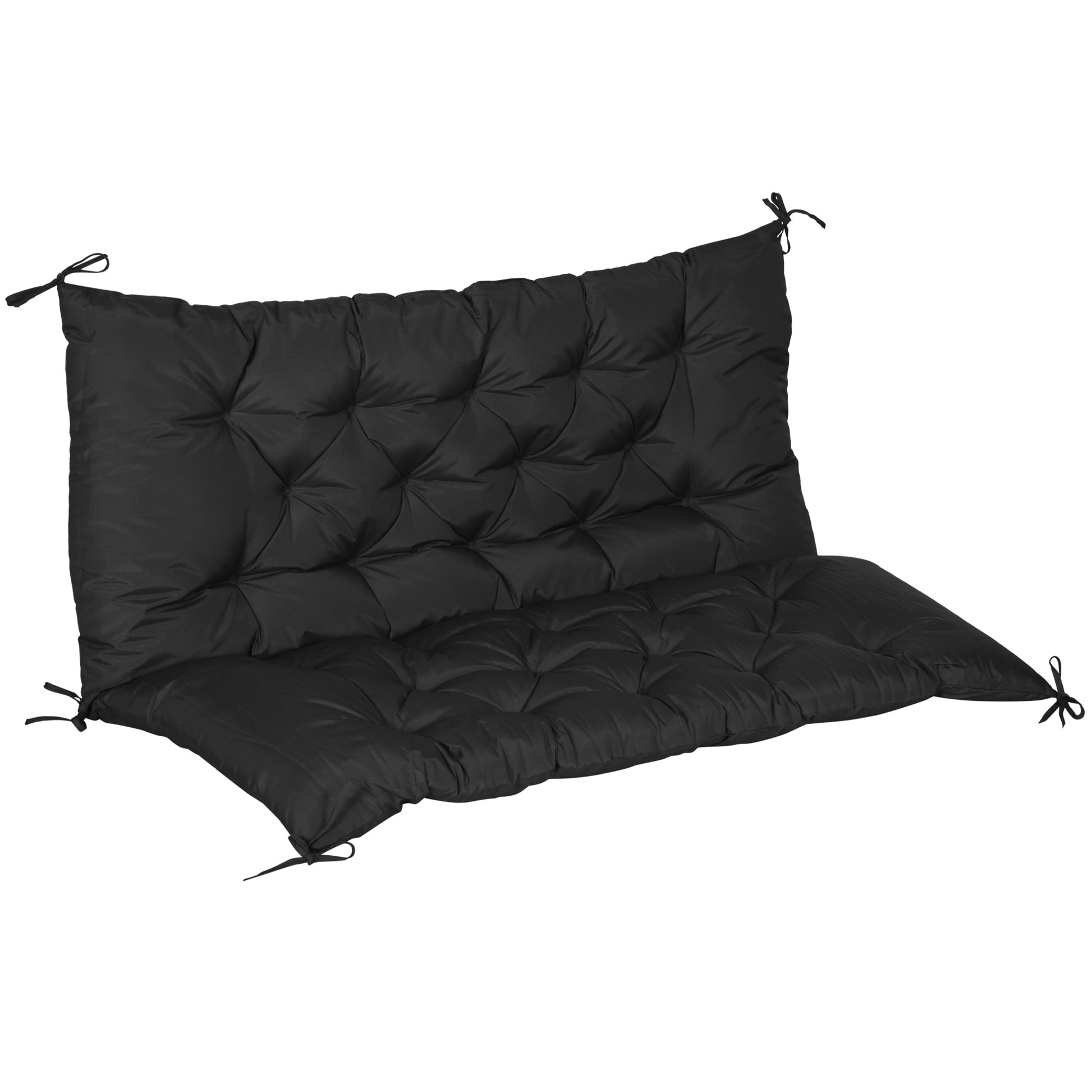 2 Seater Garden Bench Cushion, Thick Outdoor Non-Slip 2 Seater Soft Pad With Backrest for Garden Patio, 47" x 43" x 5", Black