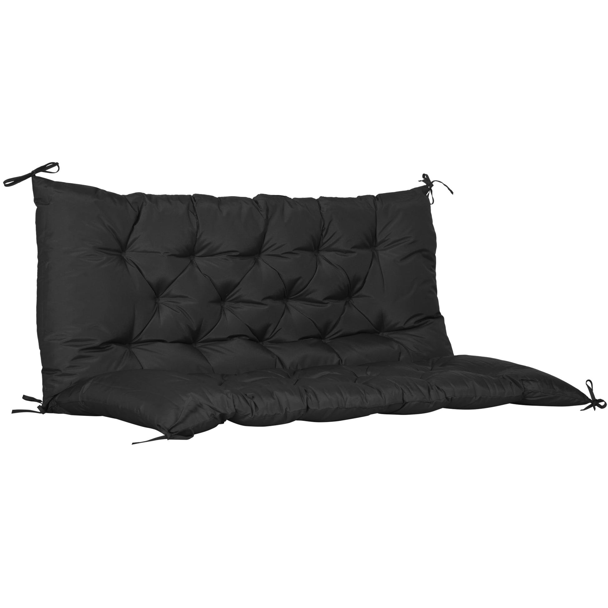 2 Seater Garden Bench Cushion, Thick Outdoor Non-Slip 2 Seater Soft Pad With Backrest for Garden Patio, 47" x 43" x 5", Black