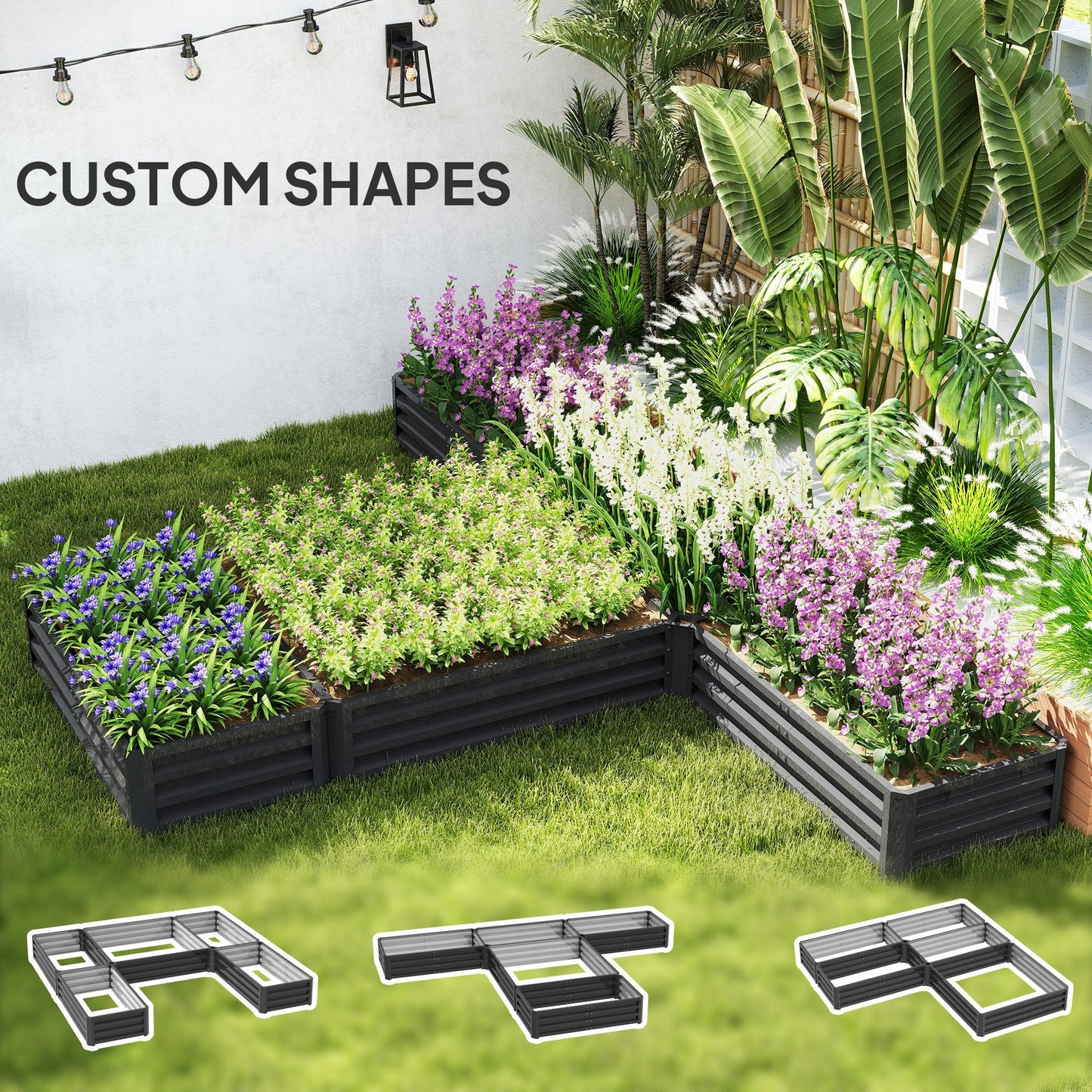 8 x 8ft DIY Raised Garden Bed, Set of 5 Large Steel Box Planters for Outdoor Plants, Vegetables, Flowers, Herbs, Easy Assembly, Dark Grey