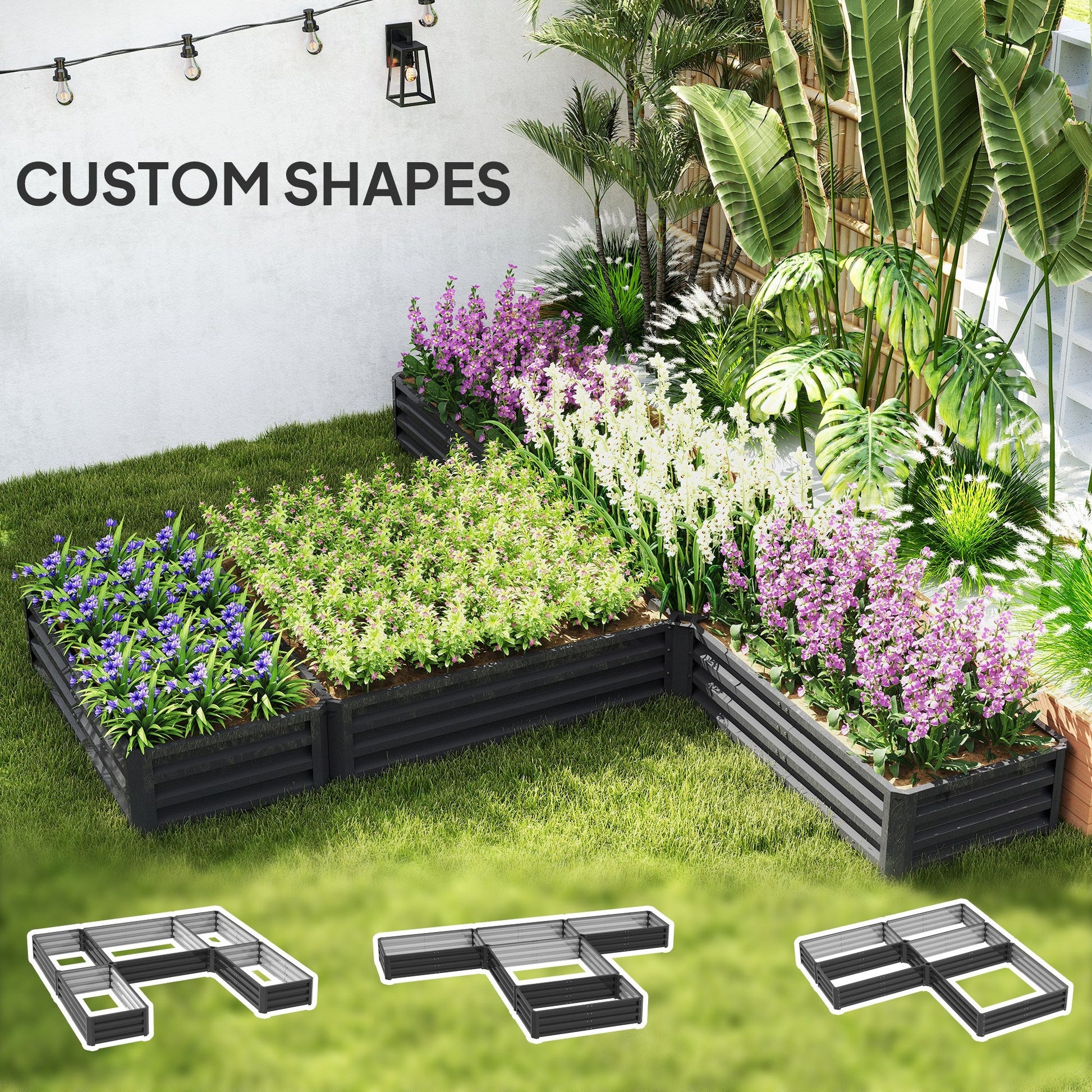 8 x 8ft DIY Raised Garden Bed, Set of 5 Large Steel Box Planters for Outdoor Plants, Vegetables, Flowers, Herbs, Easy Assembly, Dark Grey