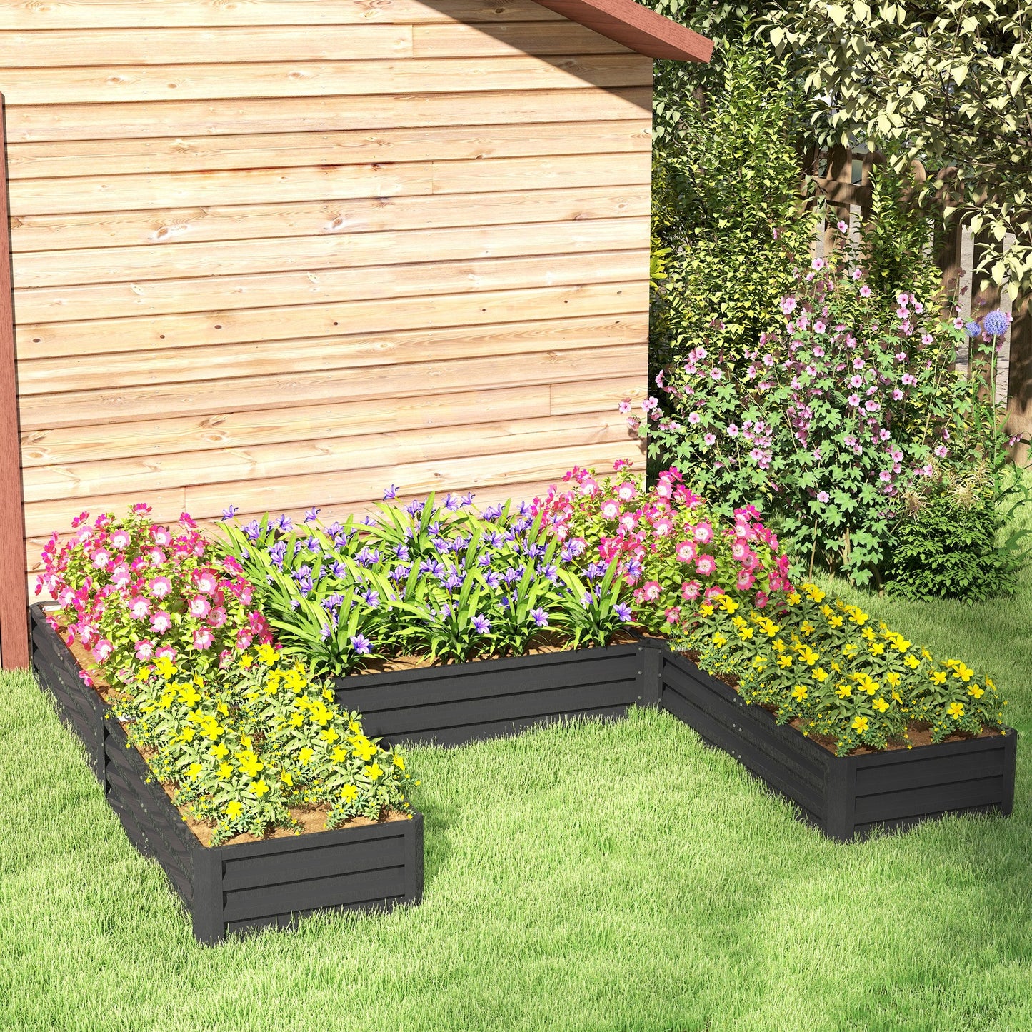 8 x 8ft DIY Raised Garden Bed, Set of 5 Large Steel Box Planters for Outdoor Plants, Vegetables, Flowers, Herbs, Easy Assembly, Dark Grey
