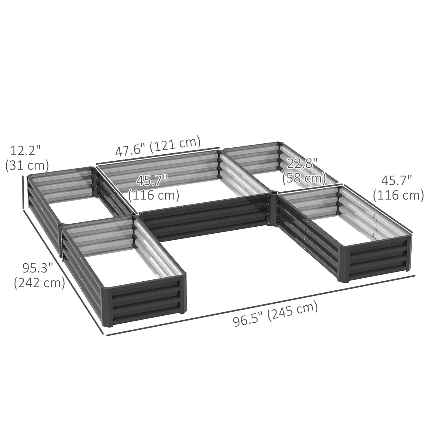 8 x 8ft DIY Raised Garden Bed, Set of 5 Large Steel Box Planters for Outdoor Plants, Vegetables, Flowers, Herbs, Easy Assembly, Dark Grey