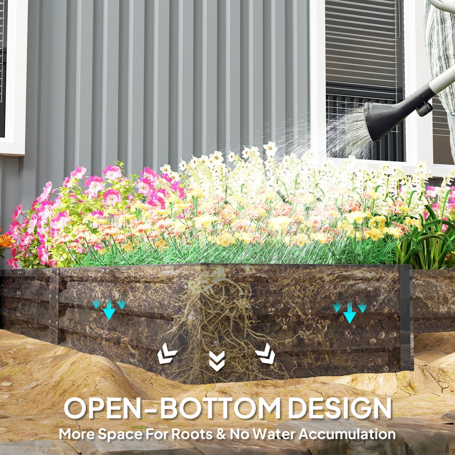 8 x 8ft DIY Raised Garden Bed, Set of 5 Large Steel Box Planters for Outdoor Plants, Vegetables, Flowers, Herbs, Easy Assembly, Dark Grey