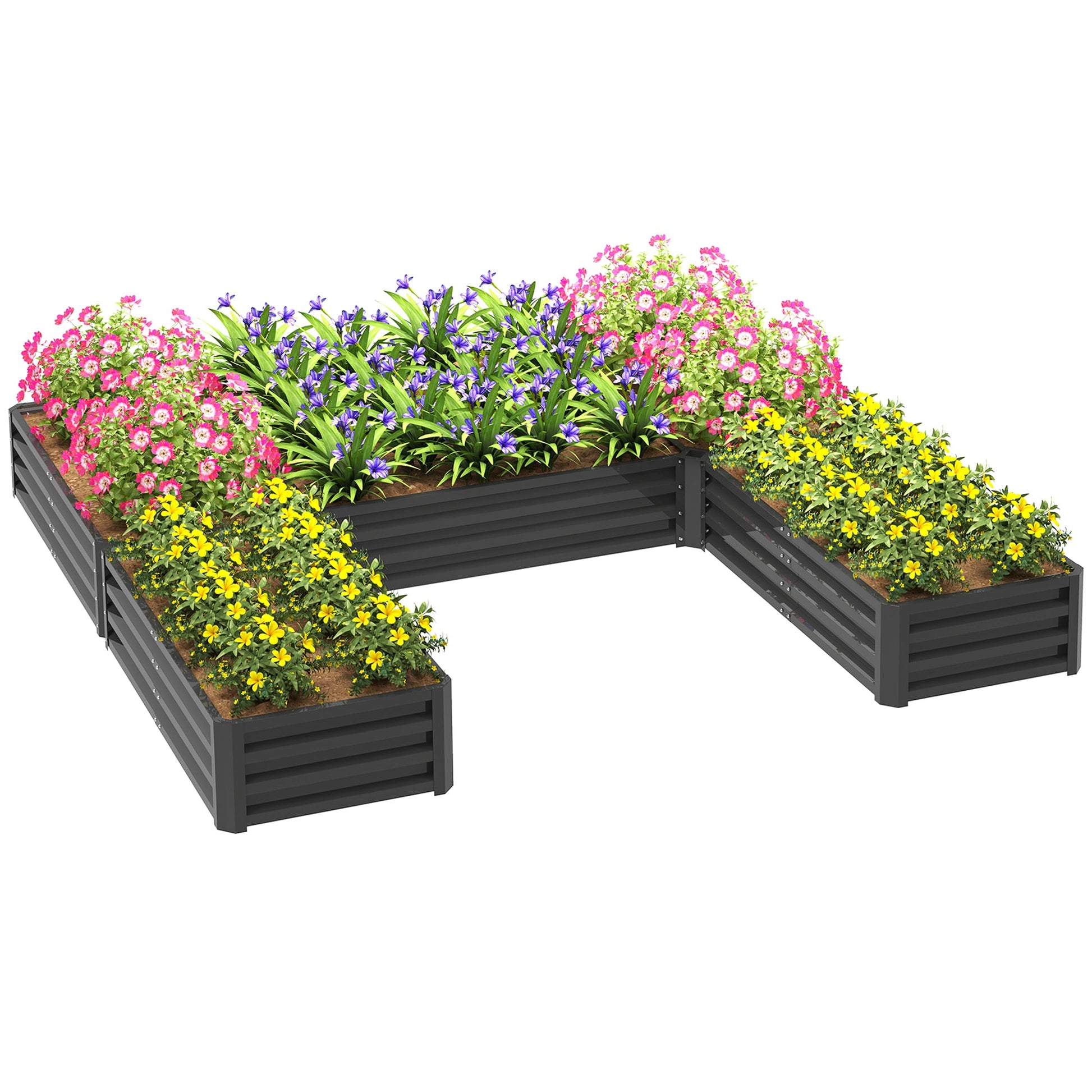8 x 8ft DIY Raised Garden Bed, Set of 5 Large Steel Box Planters for Outdoor Plants, Vegetables, Flowers, Herbs, Easy Assembly, Dark Grey