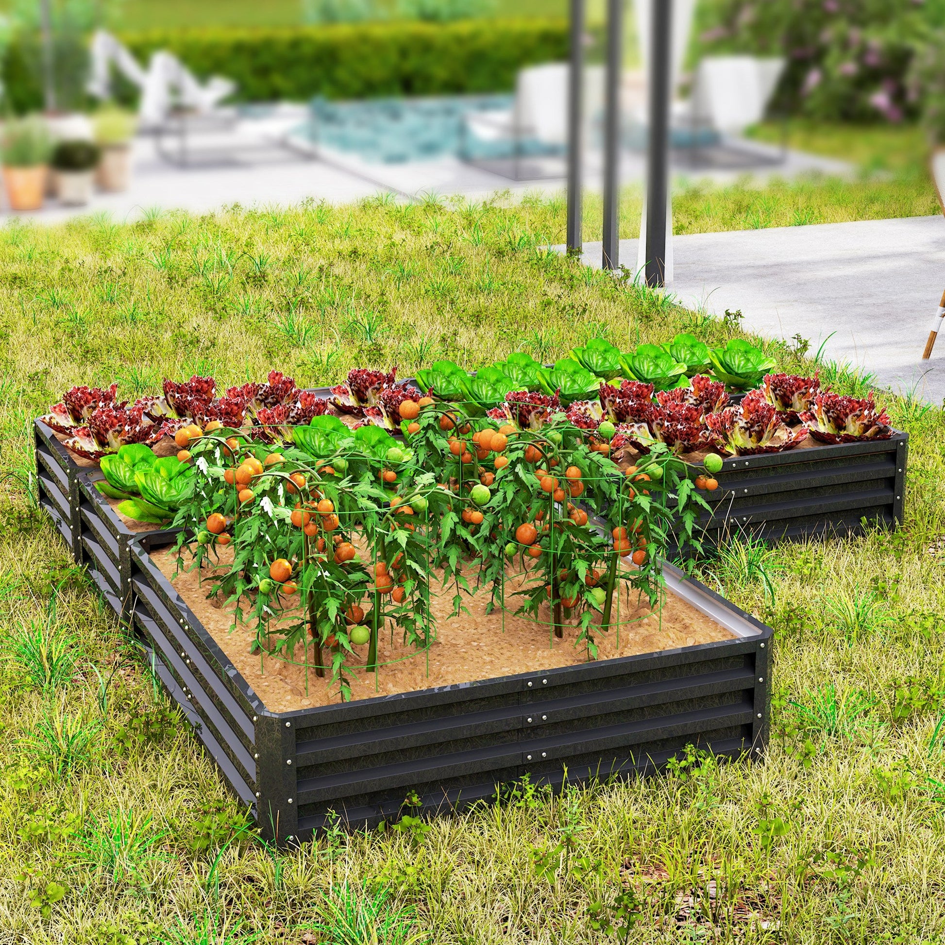 8 x 8ft DIY Raised Garden Bed, Set of 5 Large Steel Box Planters for Outdoor Plants, Vegetables, Flowers, Herbs, Easy Assembly, Dark Grey