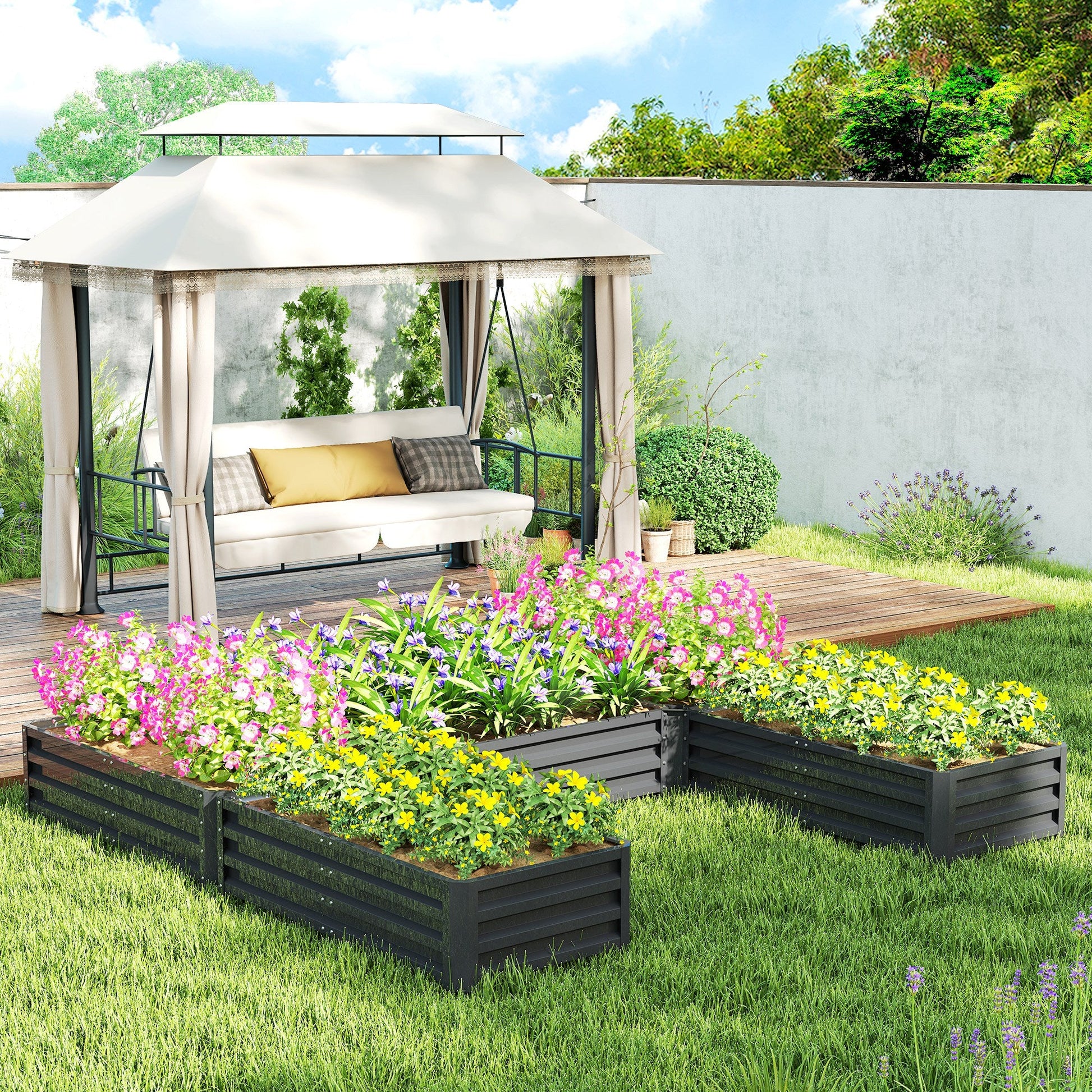 8 x 8ft DIY Raised Garden Bed, Set of 5 Large Steel Box Planters for Outdoor Plants, Vegetables, Flowers, Herbs, Easy Assembly, Dark Grey