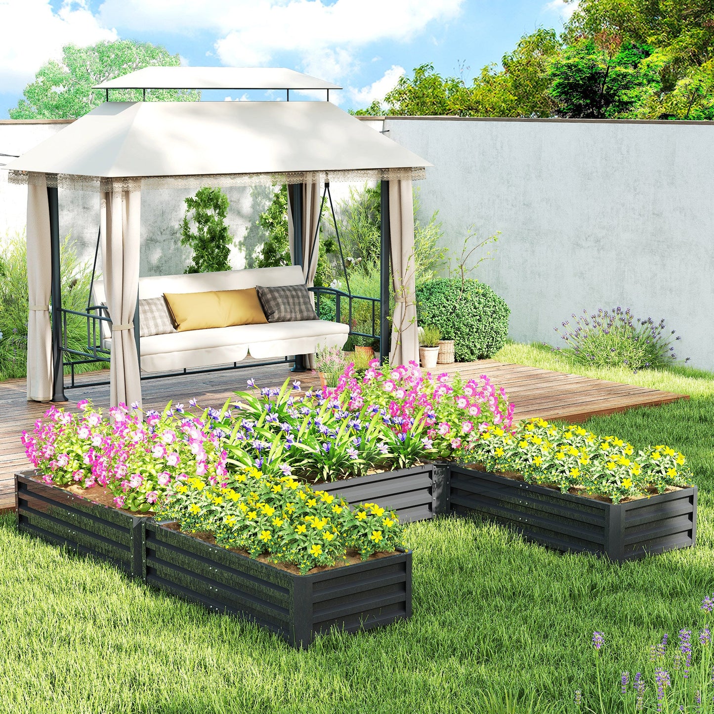8 x 8ft DIY Raised Garden Bed, Set of 5 Large Steel Box Planters for Outdoor Plants, Vegetables, Flowers, Herbs, Easy Assembly, Dark Grey