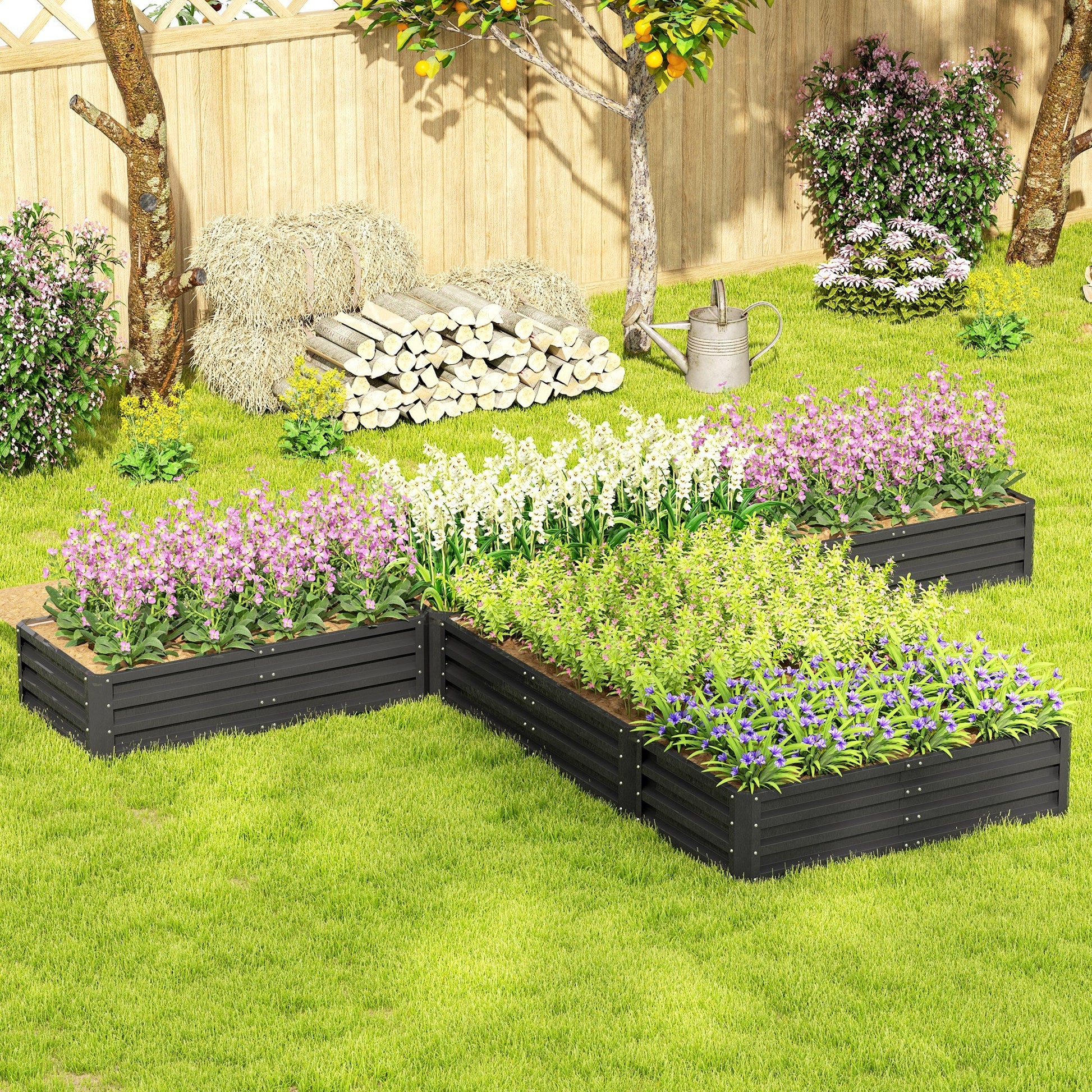8 x 8ft DIY Raised Garden Bed, Set of 5 Large Steel Box Planters for Outdoor Plants, Vegetables, Flowers, Herbs, Easy Assembly, Dark Grey