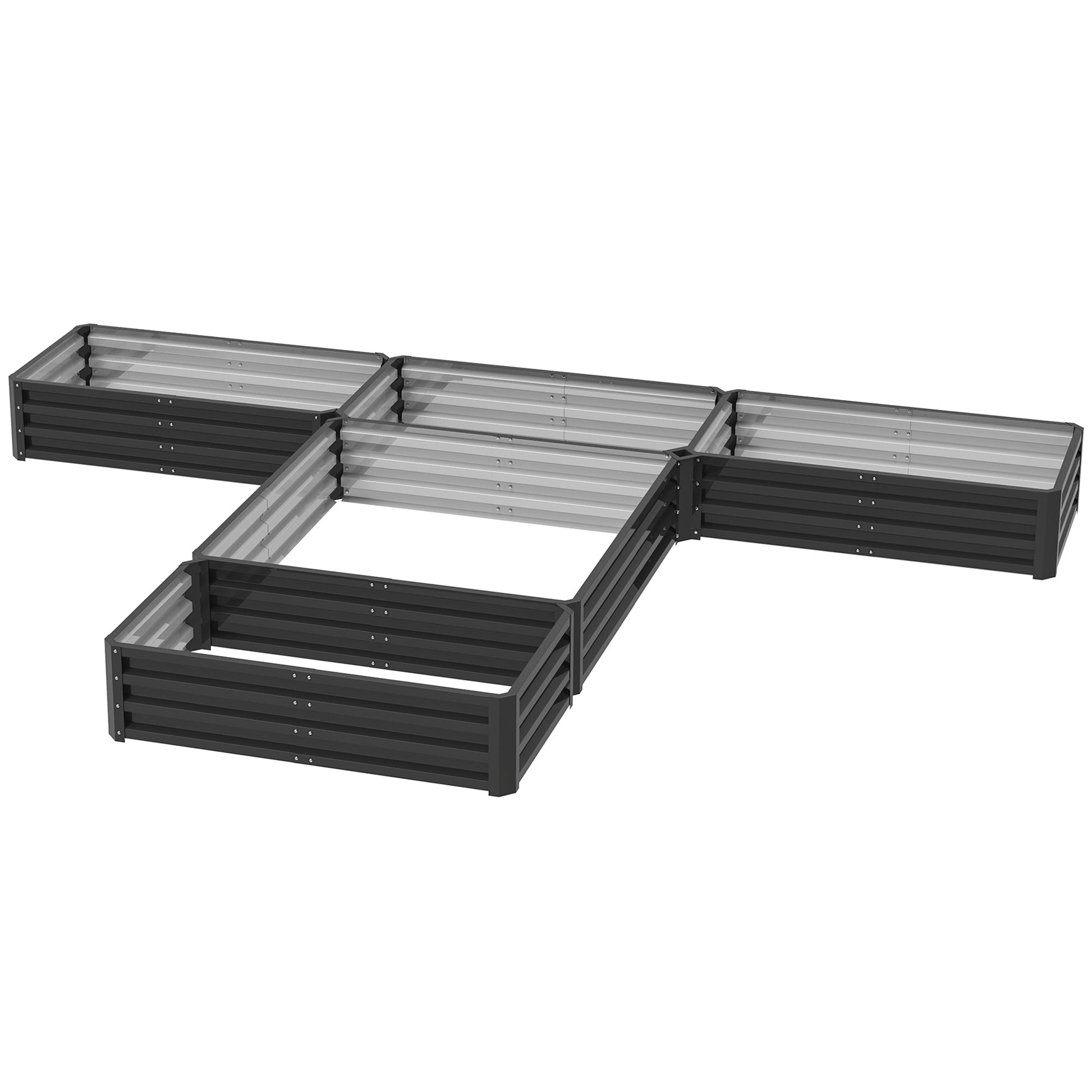 8 x 8ft DIY Raised Garden Bed, Set of 5 Large Steel Box Planters for Outdoor Plants, Vegetables, Flowers, Herbs, Easy Assembly, Dark Grey