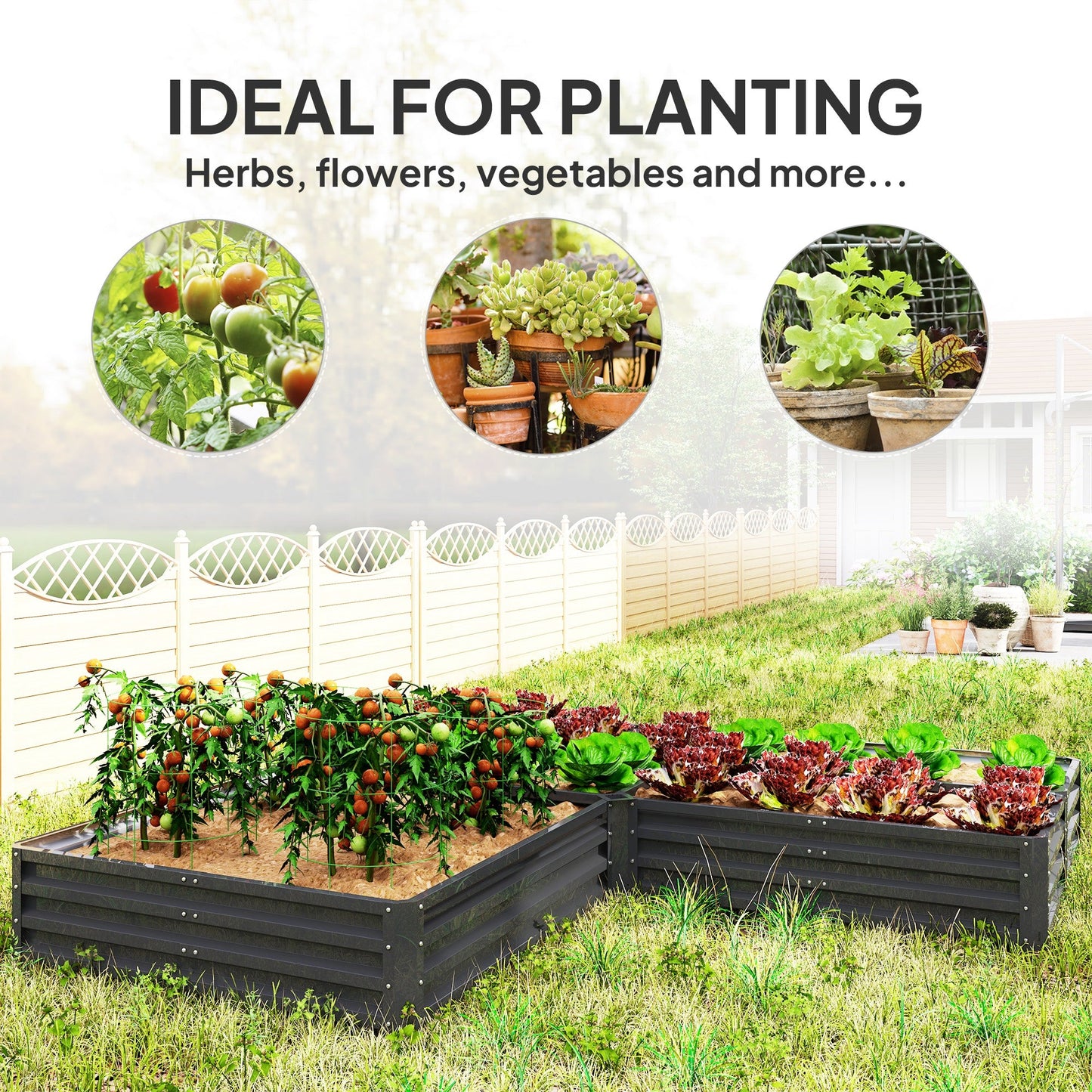 8 x 8ft DIY Raised Garden Bed, Set of 5 Large Steel Box Planters for Outdoor Plants, Vegetables, Flowers, Herbs, Easy Assembly, Dark Grey