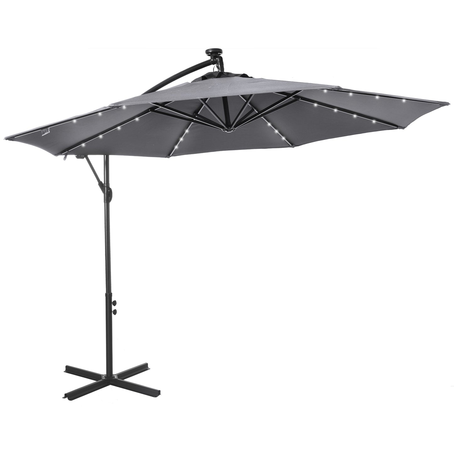 10ft Outdoor Cantilever Umbrella with Solar Lights, Banana Umbrella with Adjustable Angle for Patio, Backyard, Dark Gray