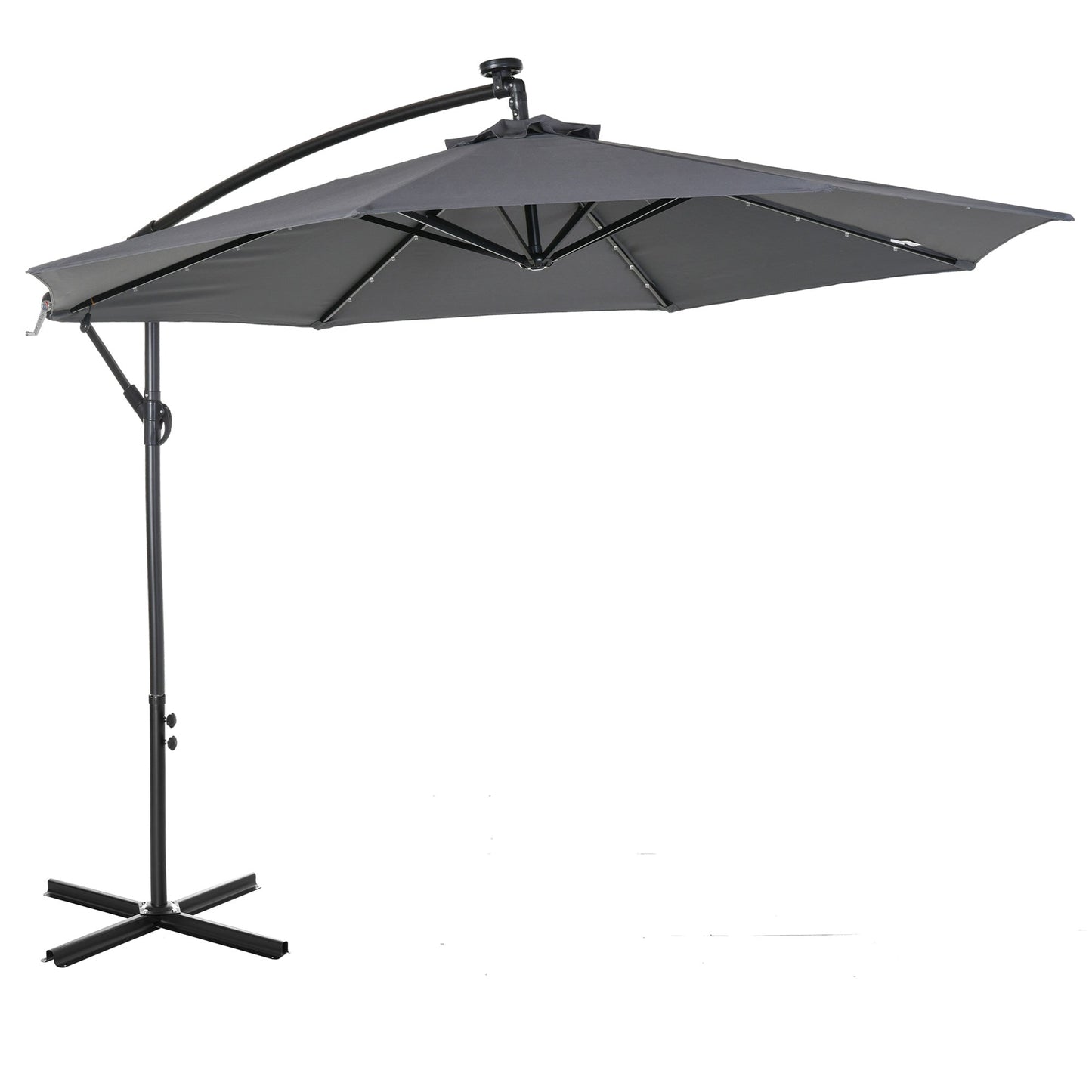 10ft Outdoor Cantilever Umbrella with Solar Lights, Banana Umbrella with Adjustable Angle for Patio, Backyard, Dark Gray