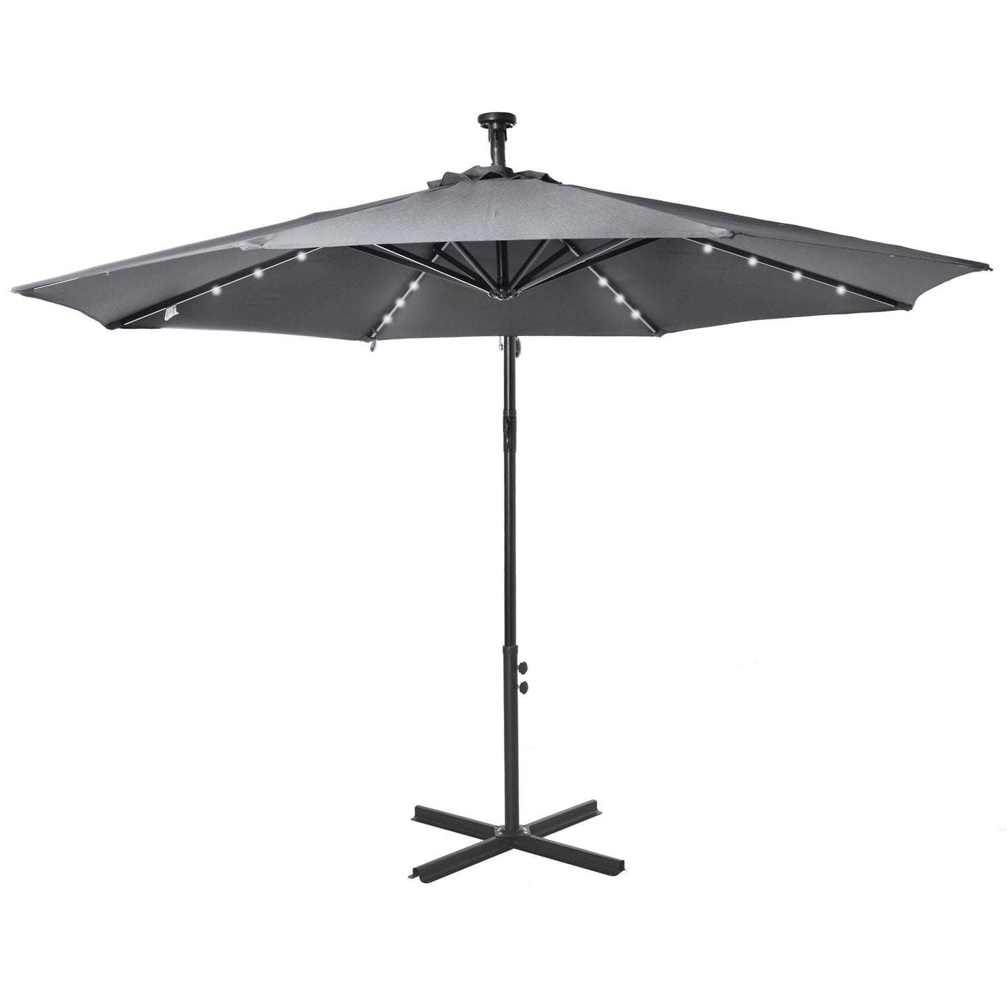 10ft Outdoor Cantilever Umbrella with Solar Lights, Banana Umbrella with Adjustable Angle for Patio, Backyard, Dark Gray