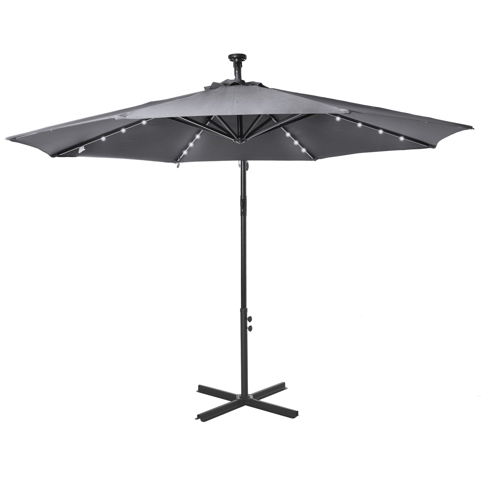 10ft Outdoor Cantilever Umbrella with Solar Lights, Banana Umbrella with Adjustable Angle for Patio, Backyard, Dark Gray