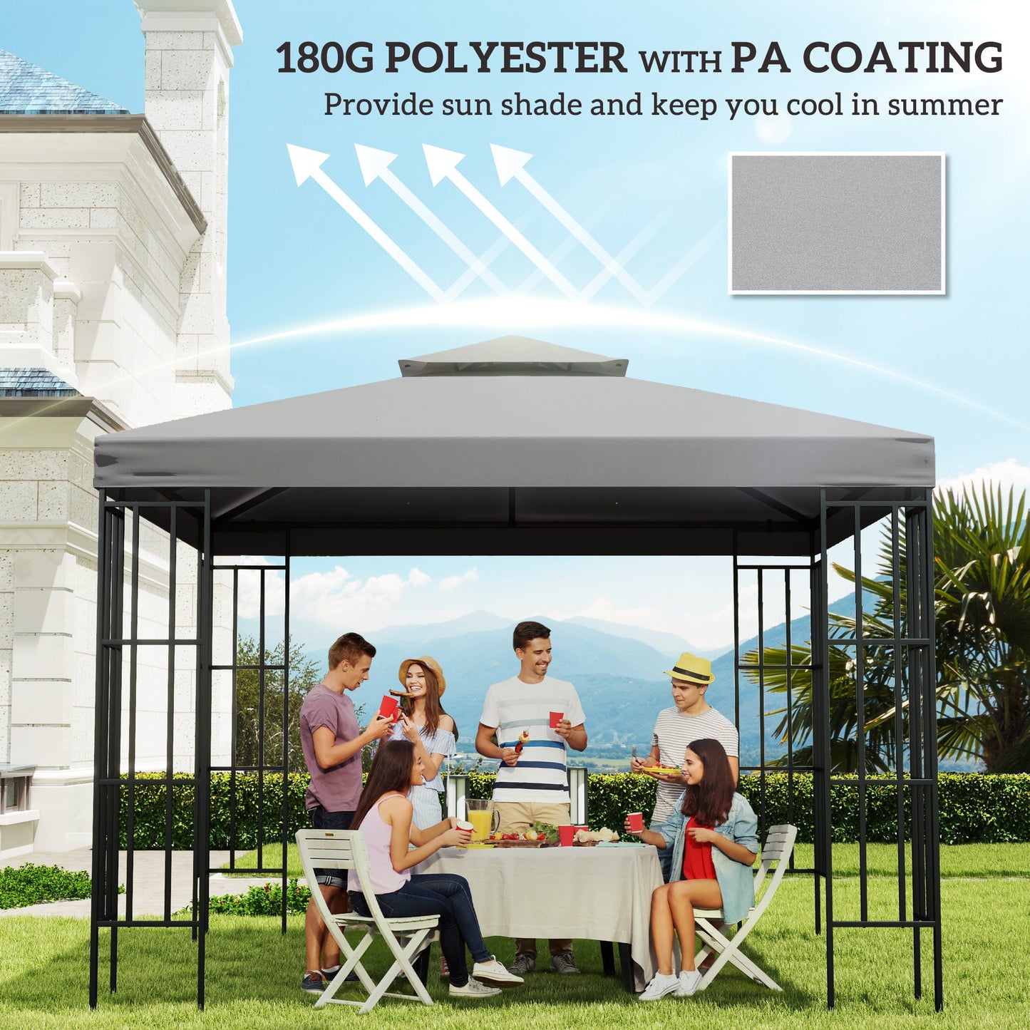 9.8' x 9.8' Square 2-Tier Gazebo Canopy Replacement Top Cover Outdoor Garden Sun Shade, Light Grey