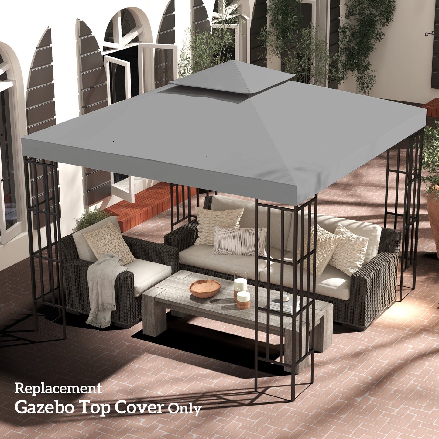9.8' x 9.8' Square 2-Tier Gazebo Canopy Replacement Top Cover Outdoor Garden Sun Shade, Light Grey