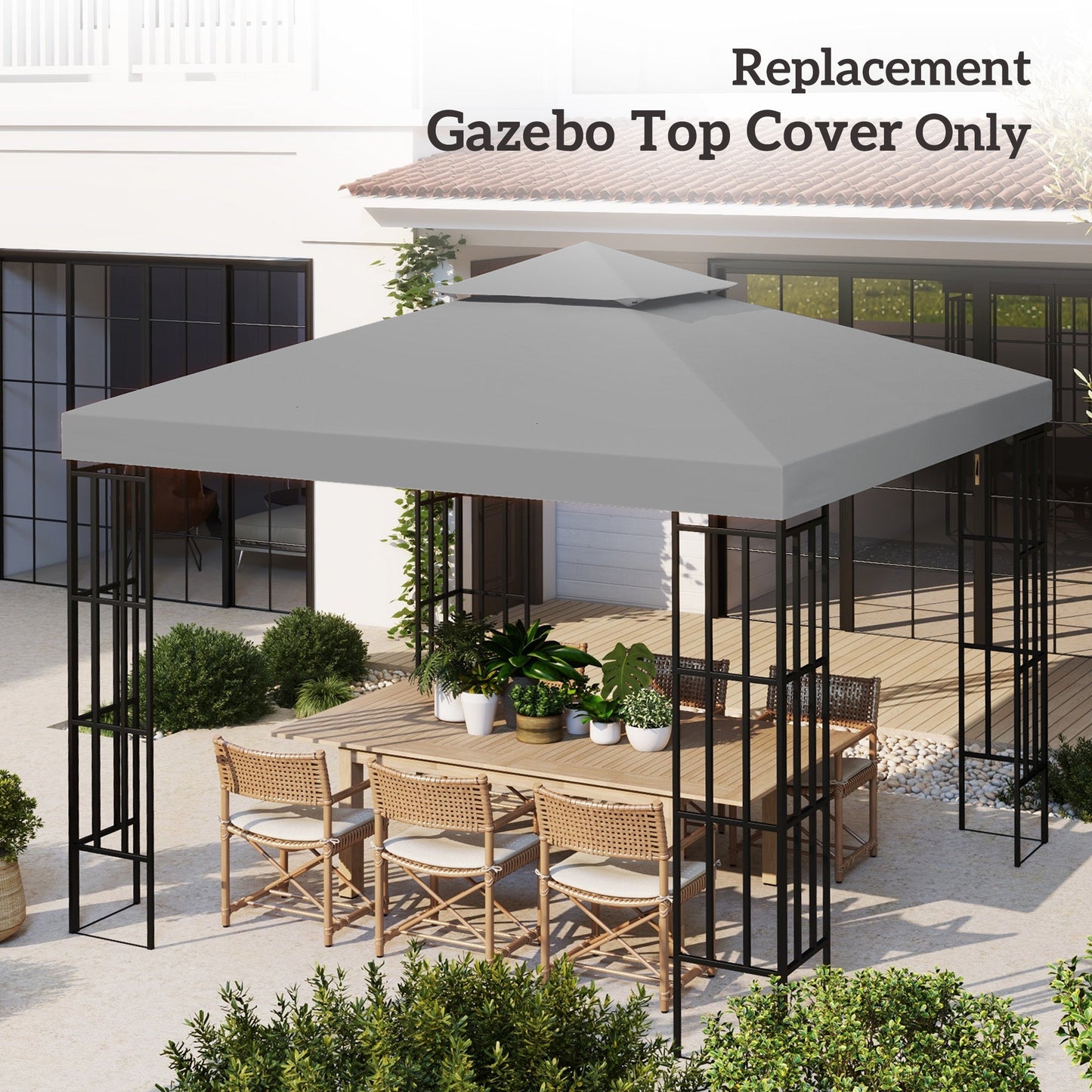 9.8' x 9.8' Square 2-Tier Gazebo Canopy Replacement Top Cover Outdoor Garden Sun Shade, Light Grey