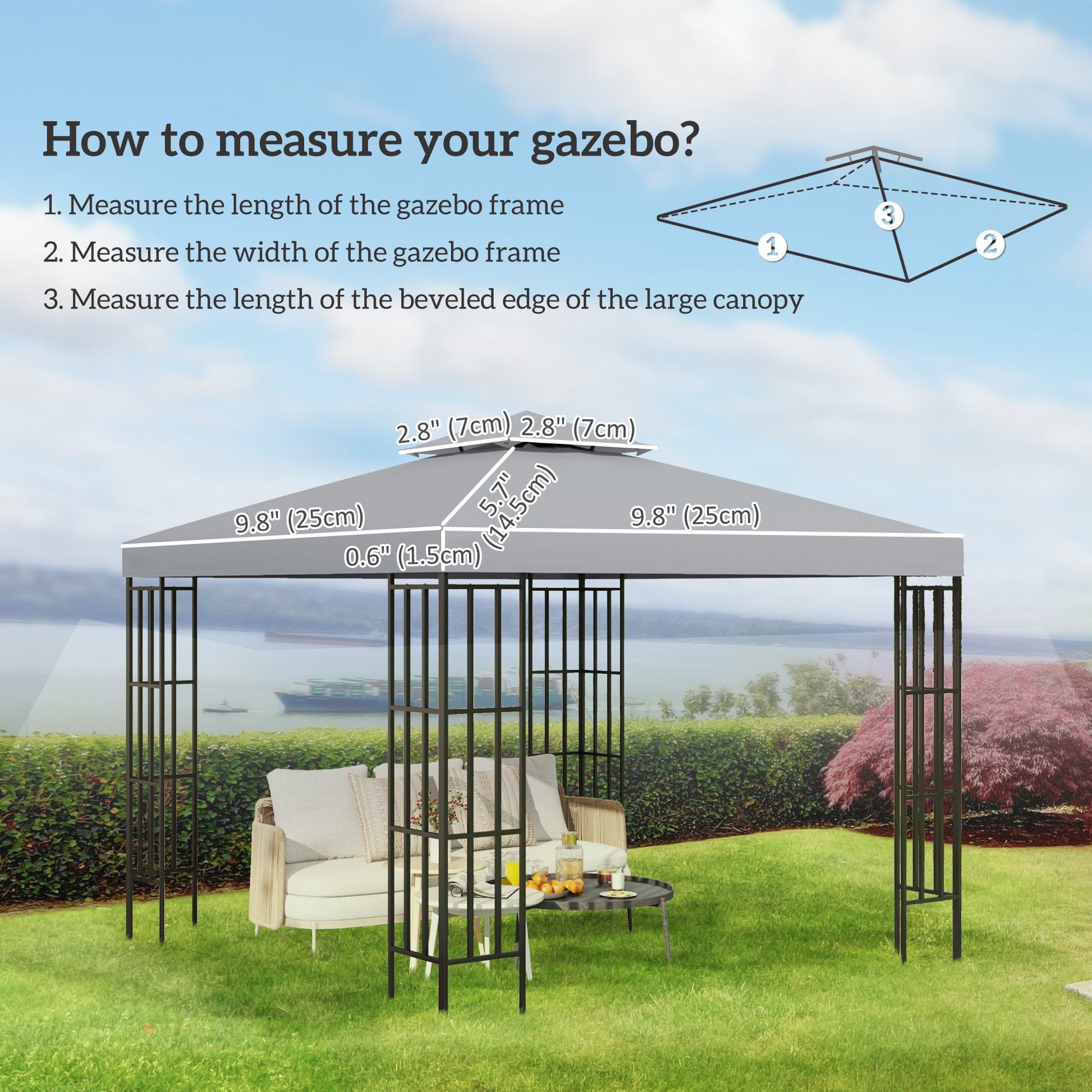 9.8' x 9.8' Square 2-Tier Gazebo Canopy Replacement Top Cover Outdoor Garden Sun Shade, Light Grey