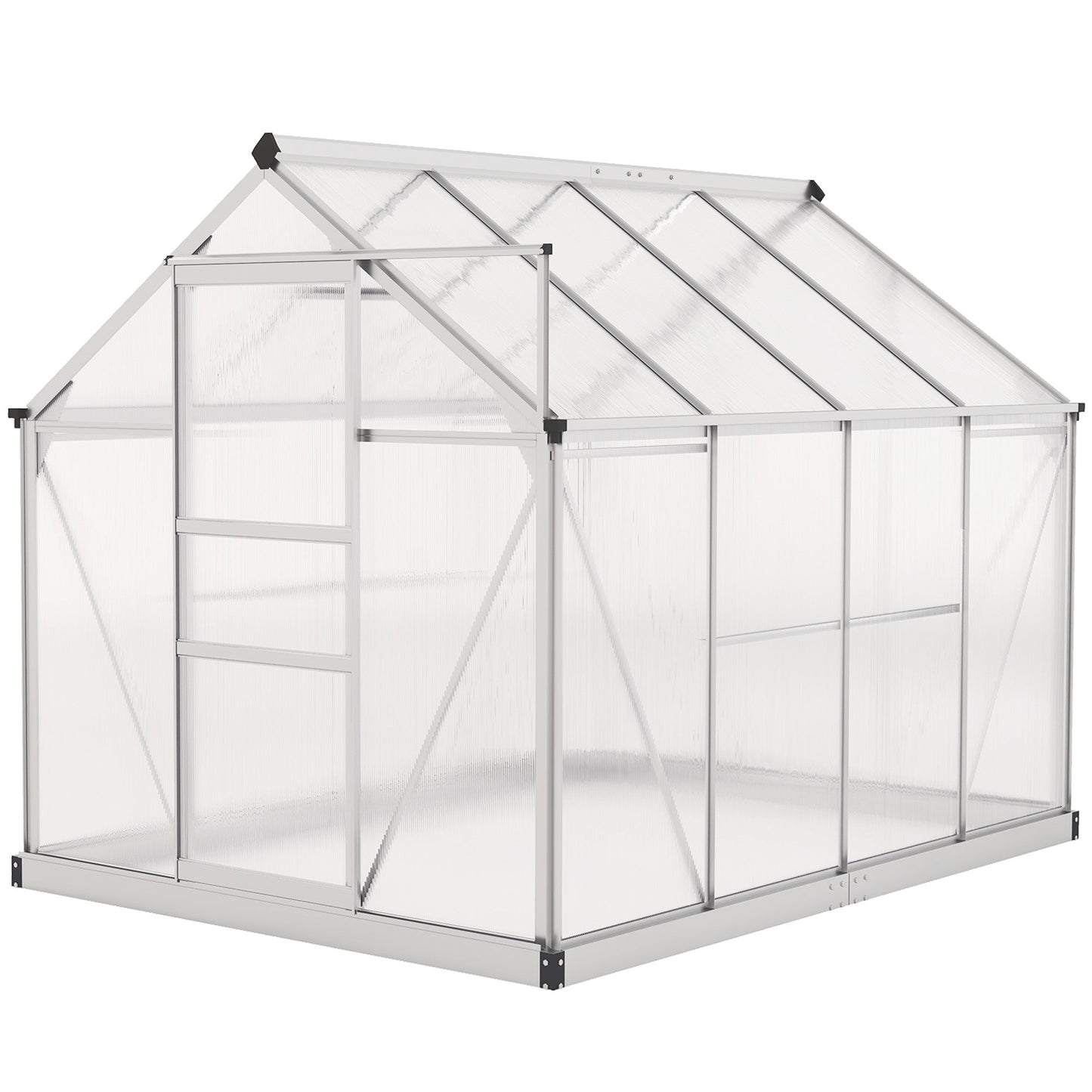 6' x 8' x 6.6' Polycarbonate Greenhouse, Walk-In Green House Kit Garden, Plants Grow, Galvanized Sheet Aluminum Frame with Rain Gutter, Vent and Sliding Door, Silver
