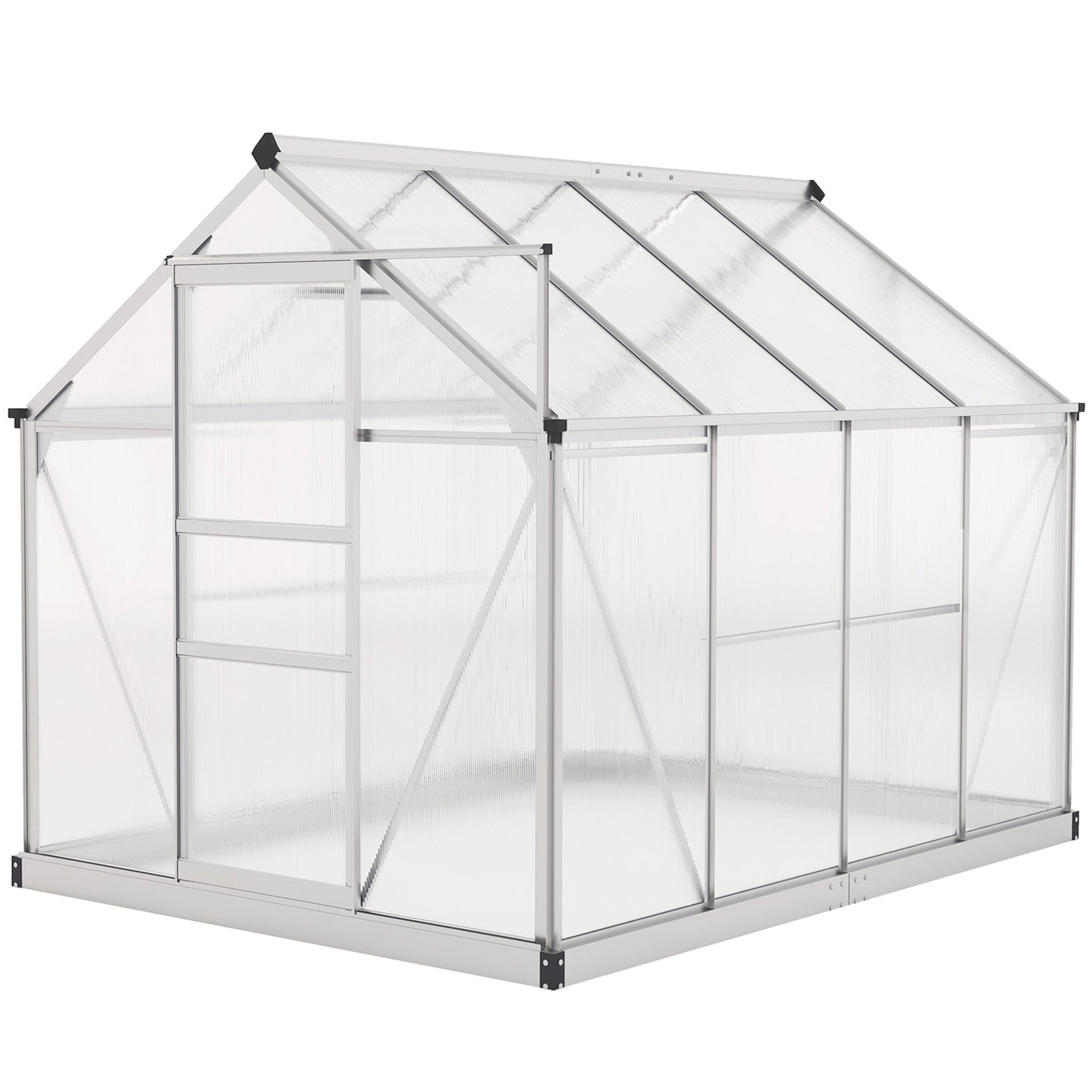 6' x 8' x 6.6' Polycarbonate Greenhouse, Walk-In Green House Kit Garden, Plants Grow, Galvanized Sheet Aluminum Frame with Rain Gutter, Vent and Sliding Door, Silver