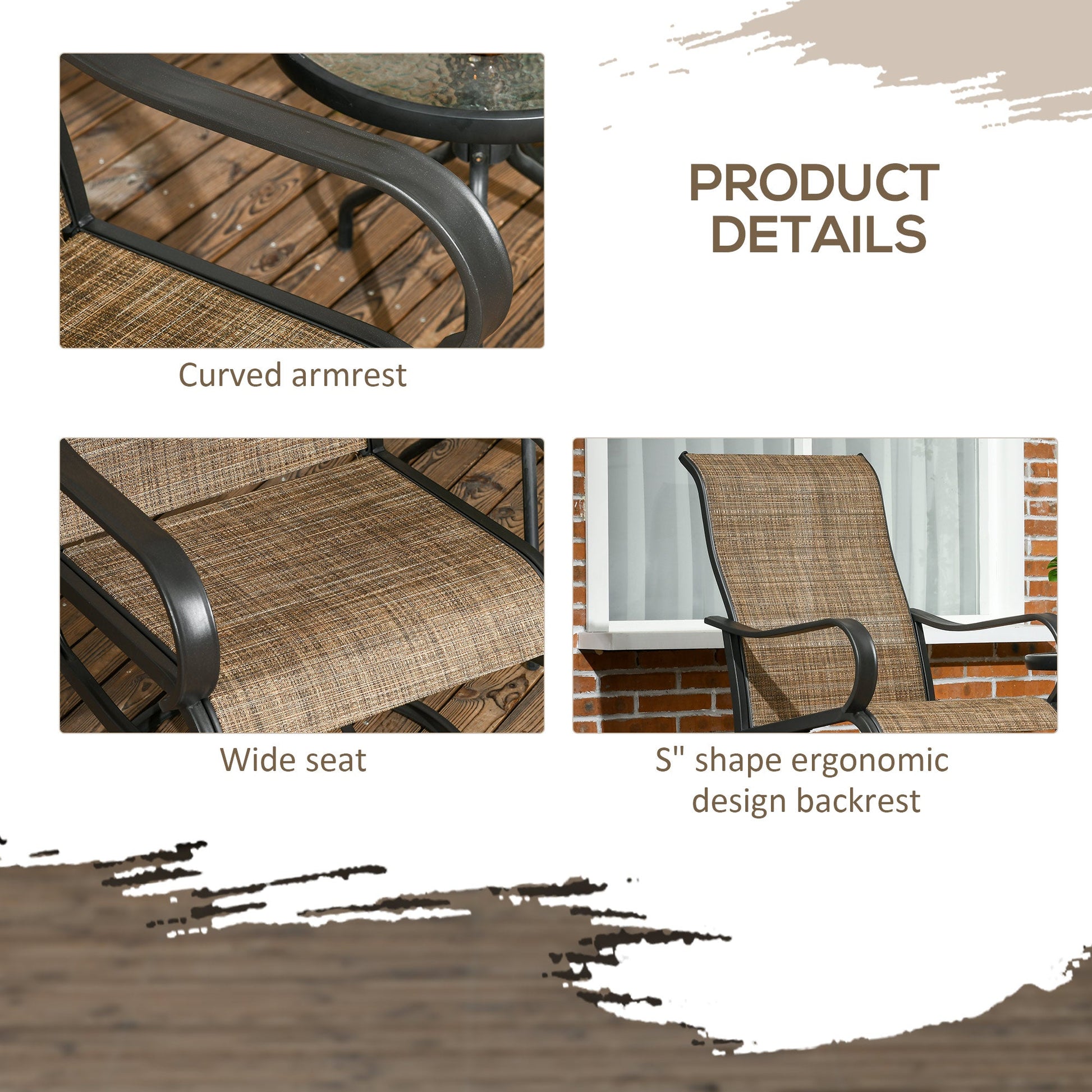 2-Piece Swivel Patio Dining Chairs, 360° Swivel Rocking Outdoor Chairs with Curved Armrests, Breathable Mesh Seat & S Shape Backrest for Yard, Lawn, Porch, Brown