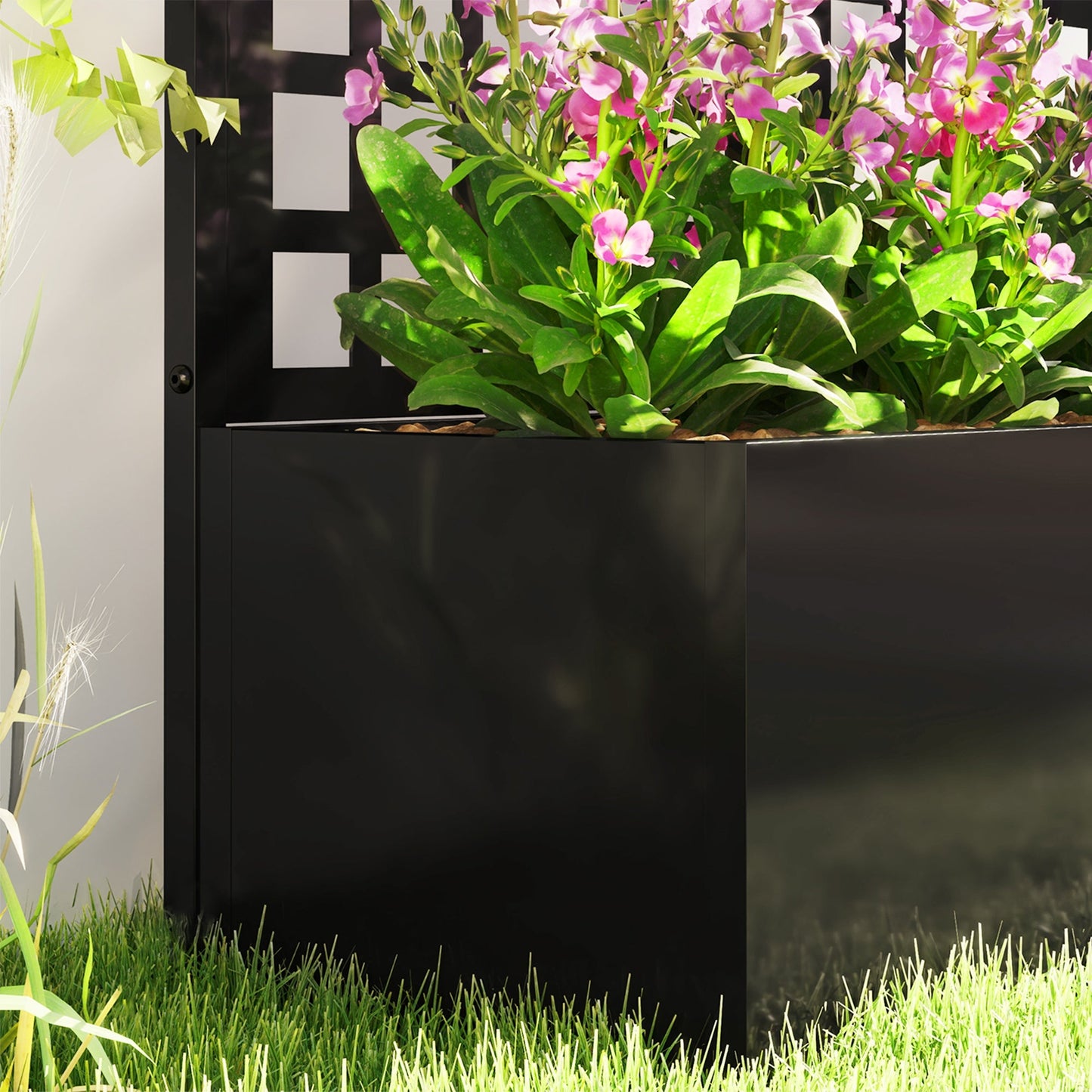 Galvanized Raised Garden Bed with Trellis, Metal Planter Box with Drainage Holes, Outdoor Privacy Screen for Climbing Plants, Vegetable, Vines, 35" x 16" x 70"